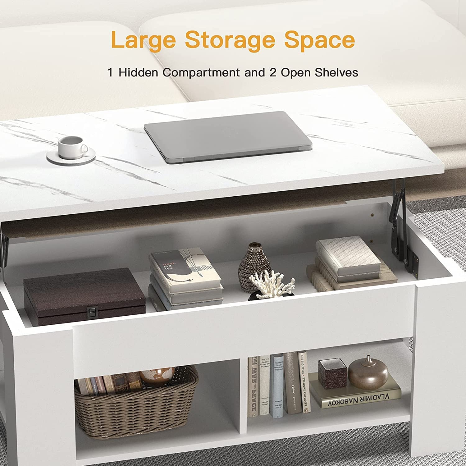 Noblewell COFFEE TABLE table basse blanche plateau relevable