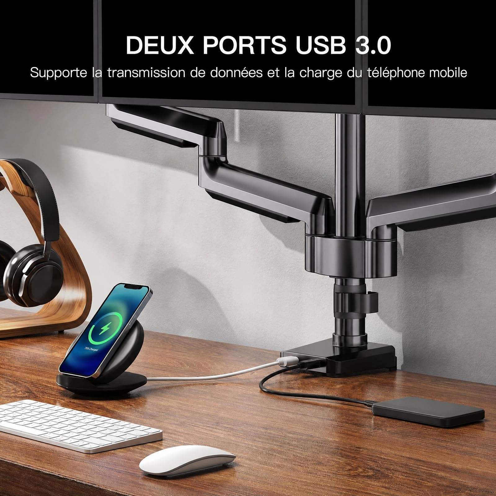 ErGear Monitor Mounts support 3 écrans 13-27" USB VESA