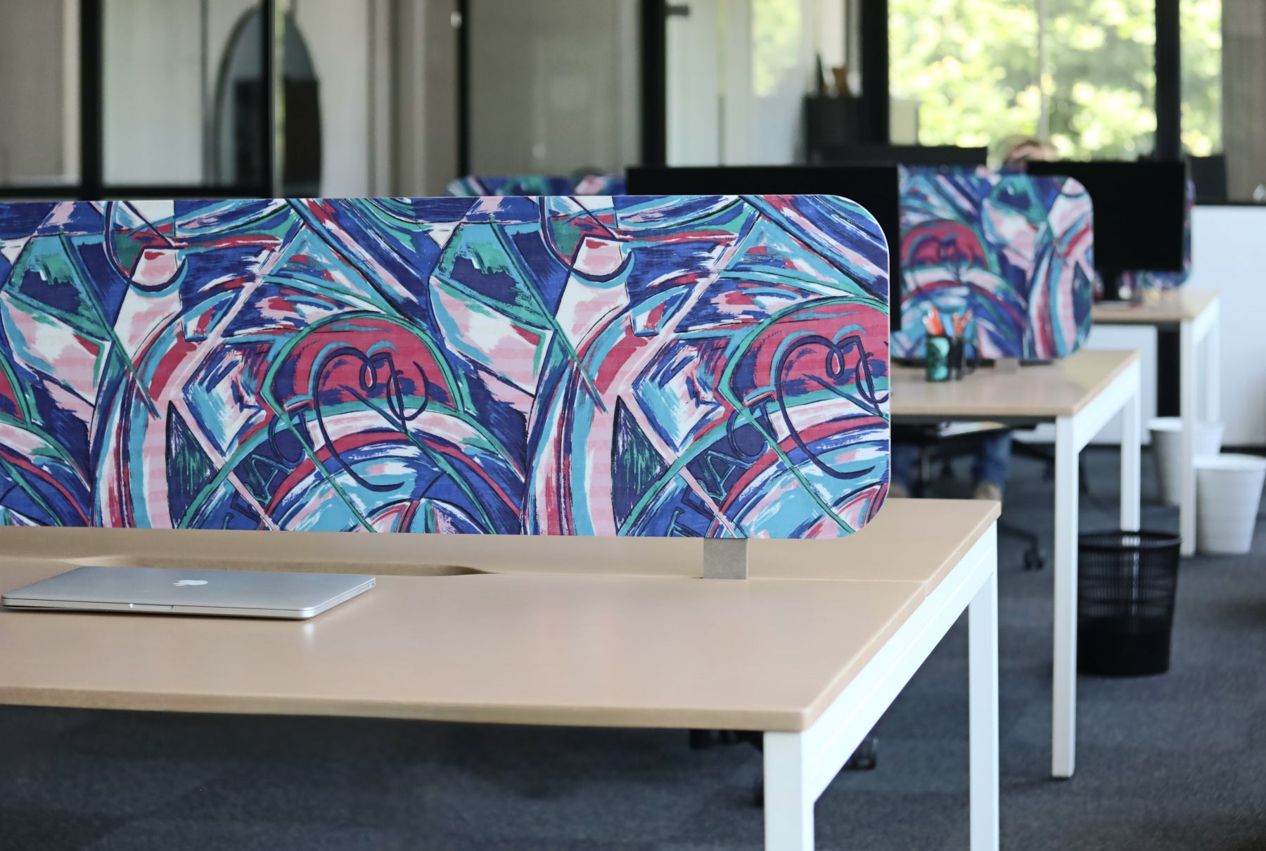 Tizu Bureau séparateur de bureau Blanc Jacquard 120 cm