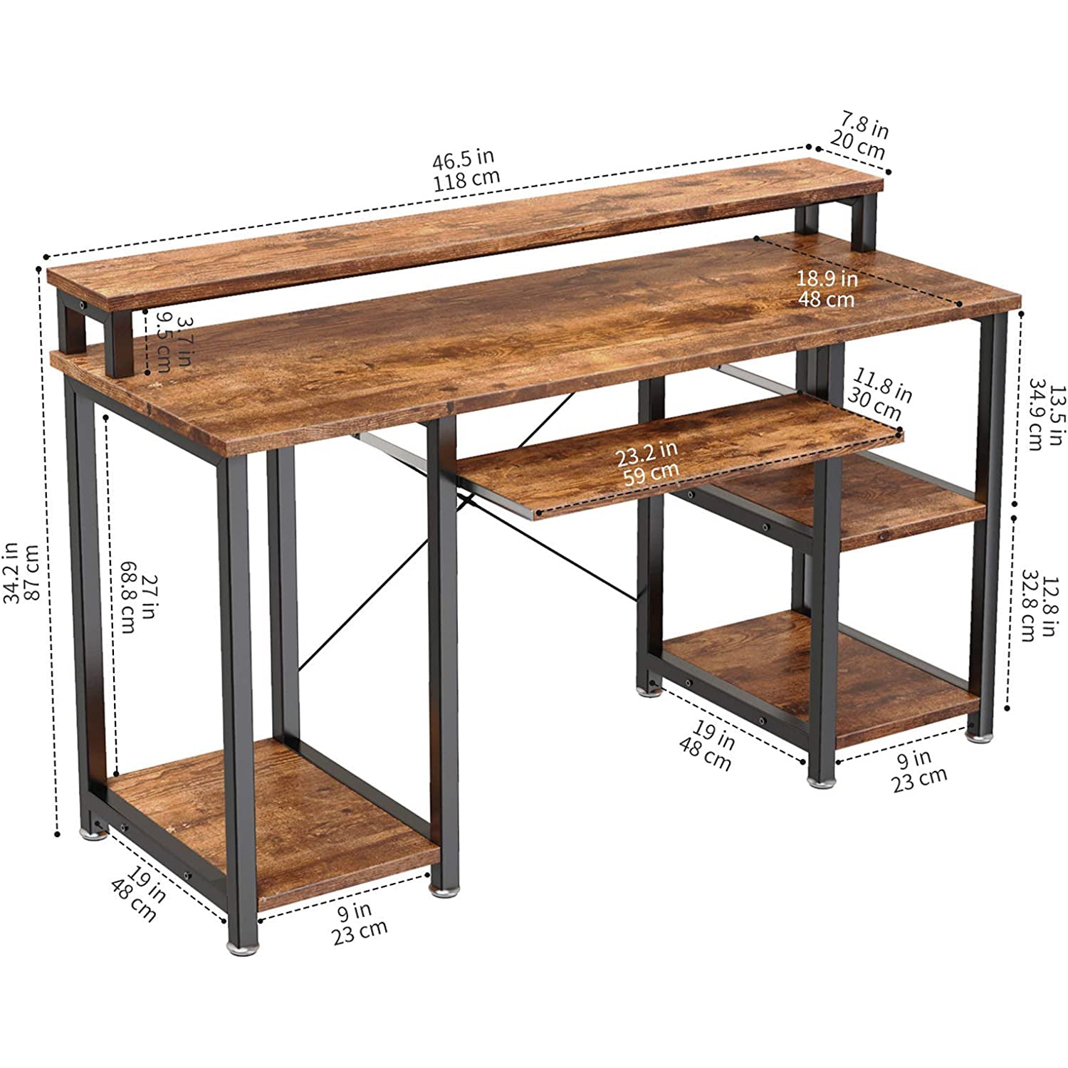 Noblewell Computer Desk bureau 47 pouces marron tiroir clavier