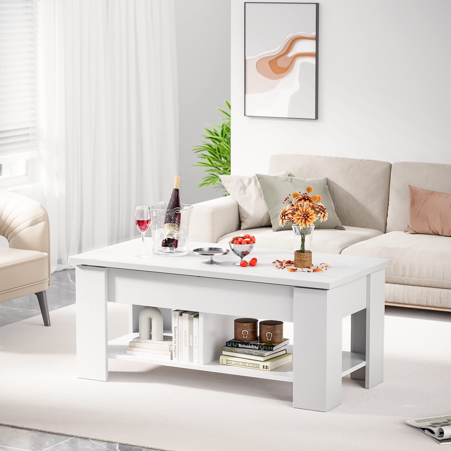 Noblewell COFFEE TABLE table basse blanche plateau relevable