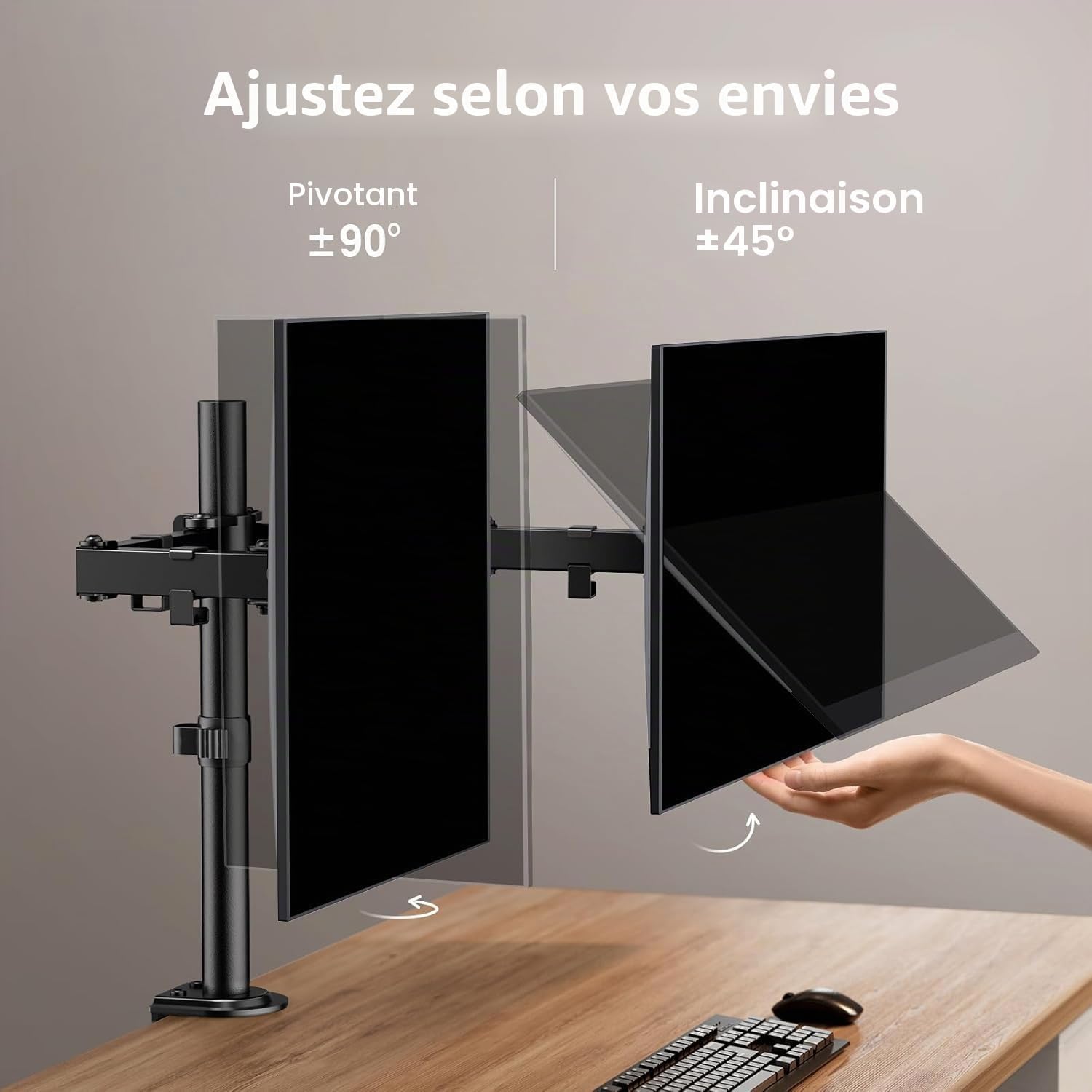 ErGear Monitor Mounts support écran PC noir 2x32 pouces