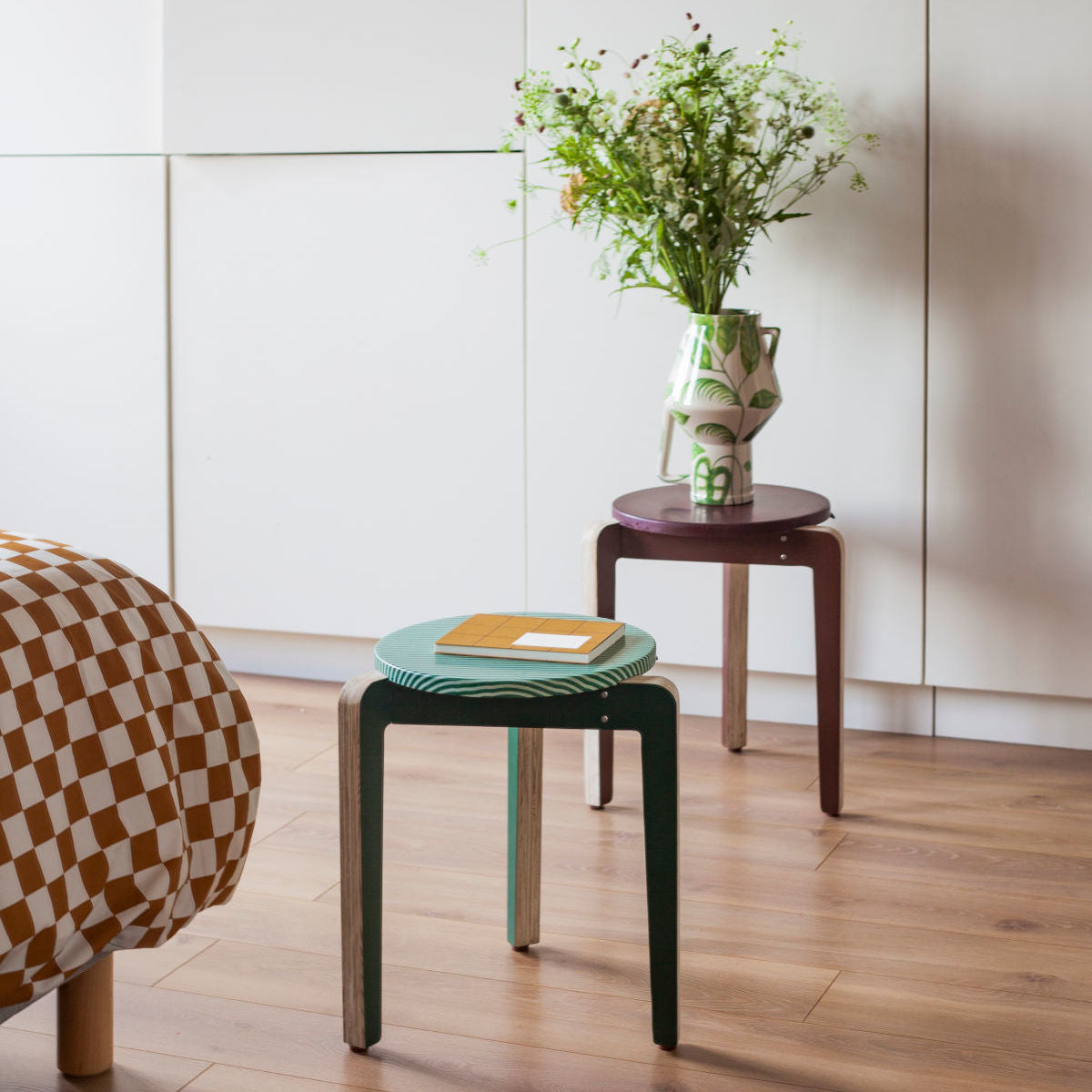 Tizu Valmy tabouret Blanc Jacquard design Emilie Girault