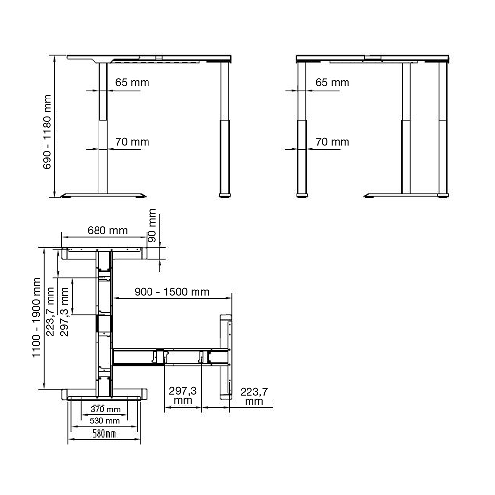 CUF MILANO Bramante Easy-Up bureau réglable extension