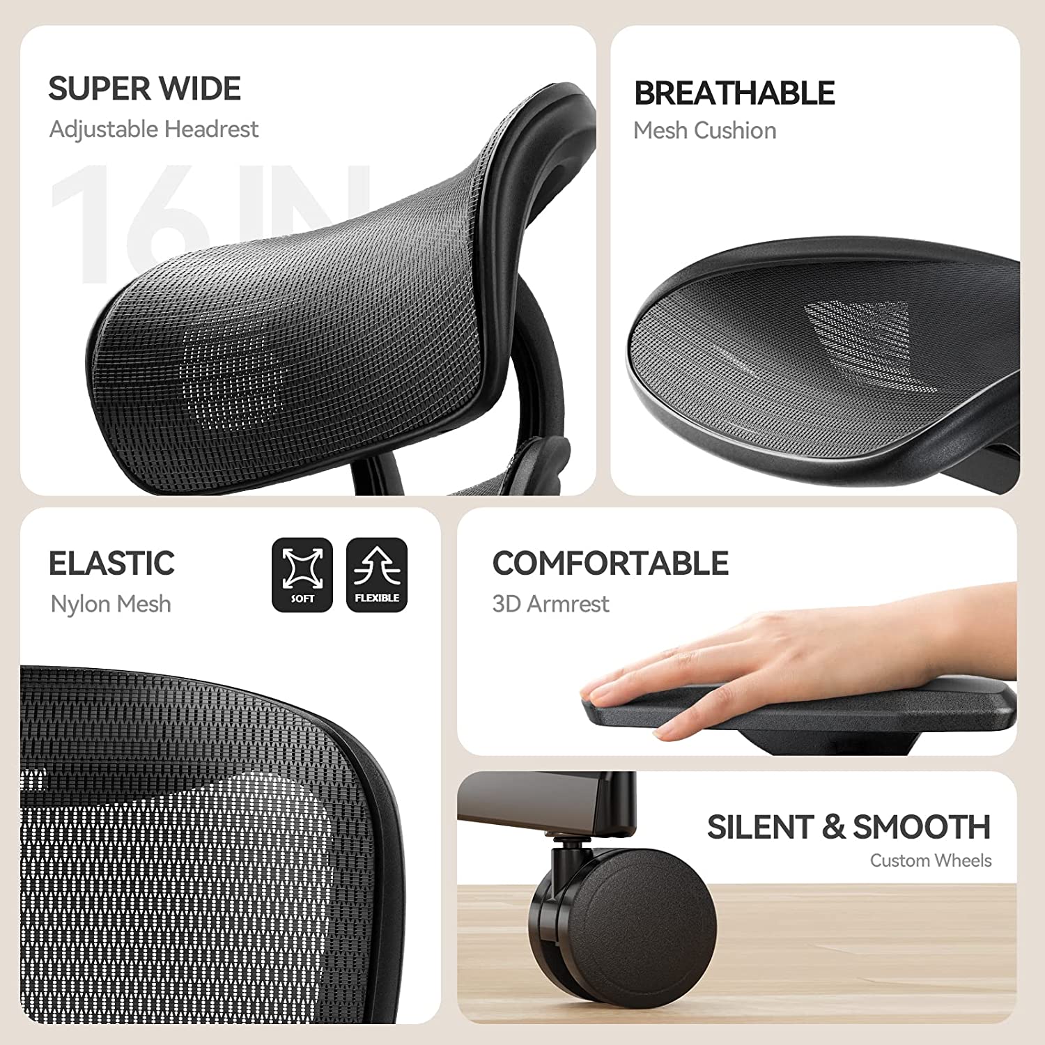 Noblewell Ergonomic Office Chair siège ergonomique mesh noir 130°