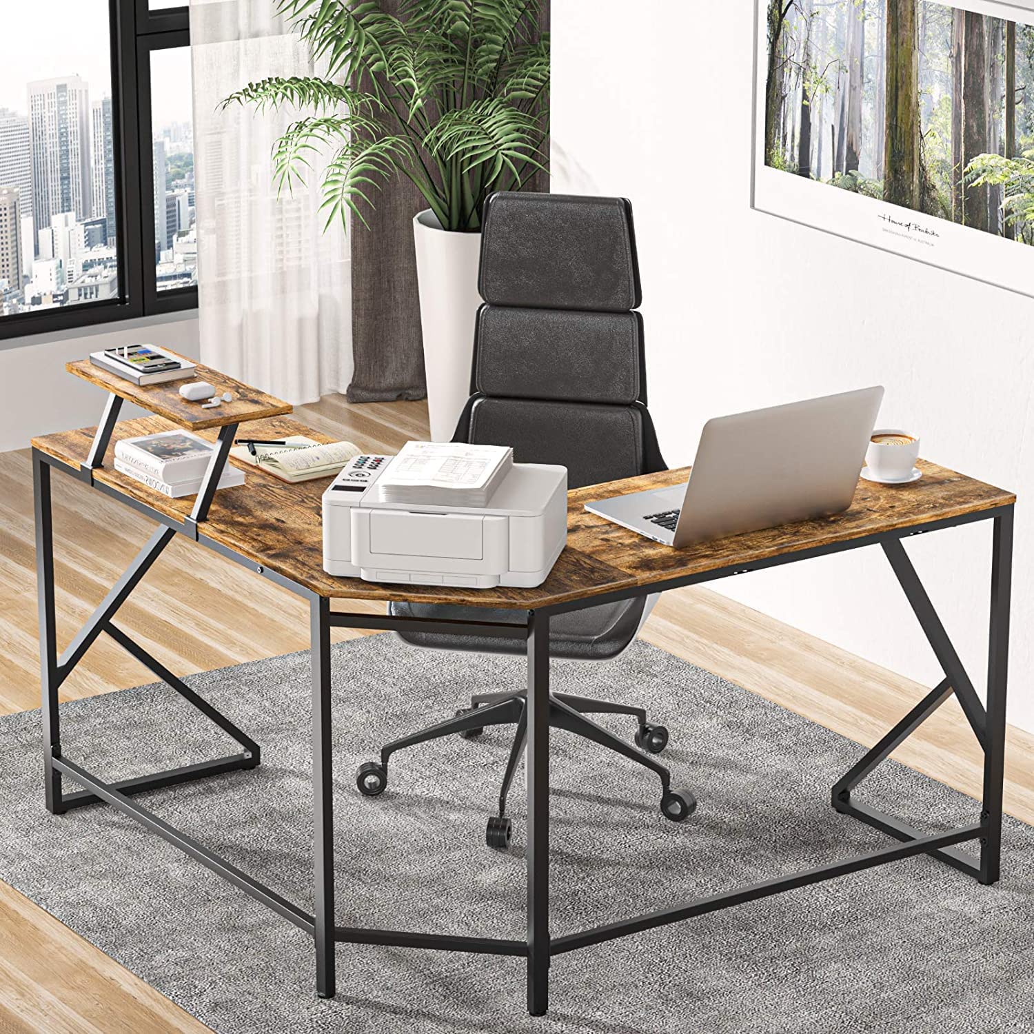 Noblewell Computer Desk bureau angle en L 51 pouces support écran