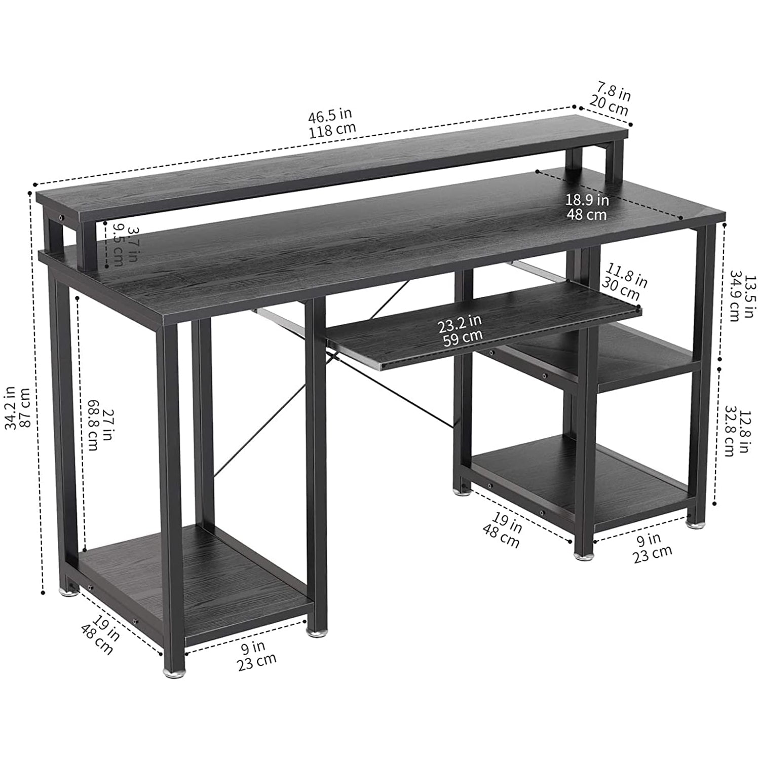 Noblewell COMPUTER DESK bureau informatique 47 pouces noir