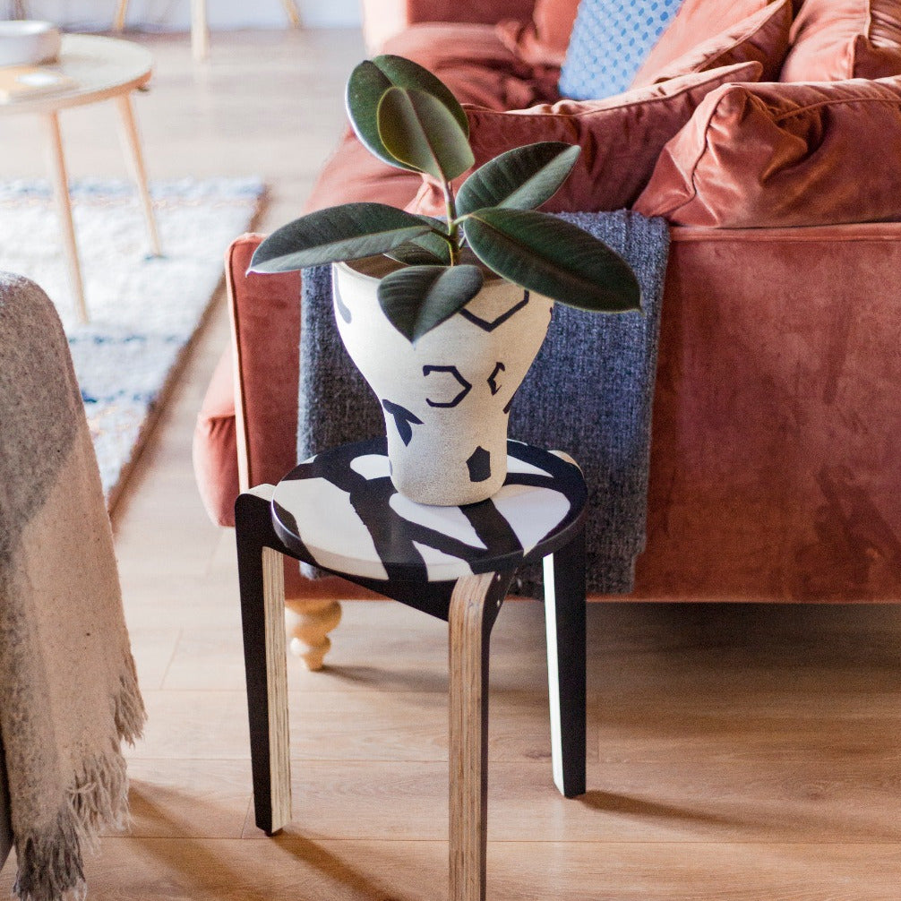 Tizu Valmy tabouret Blanc Jacquard design Emilie Girault