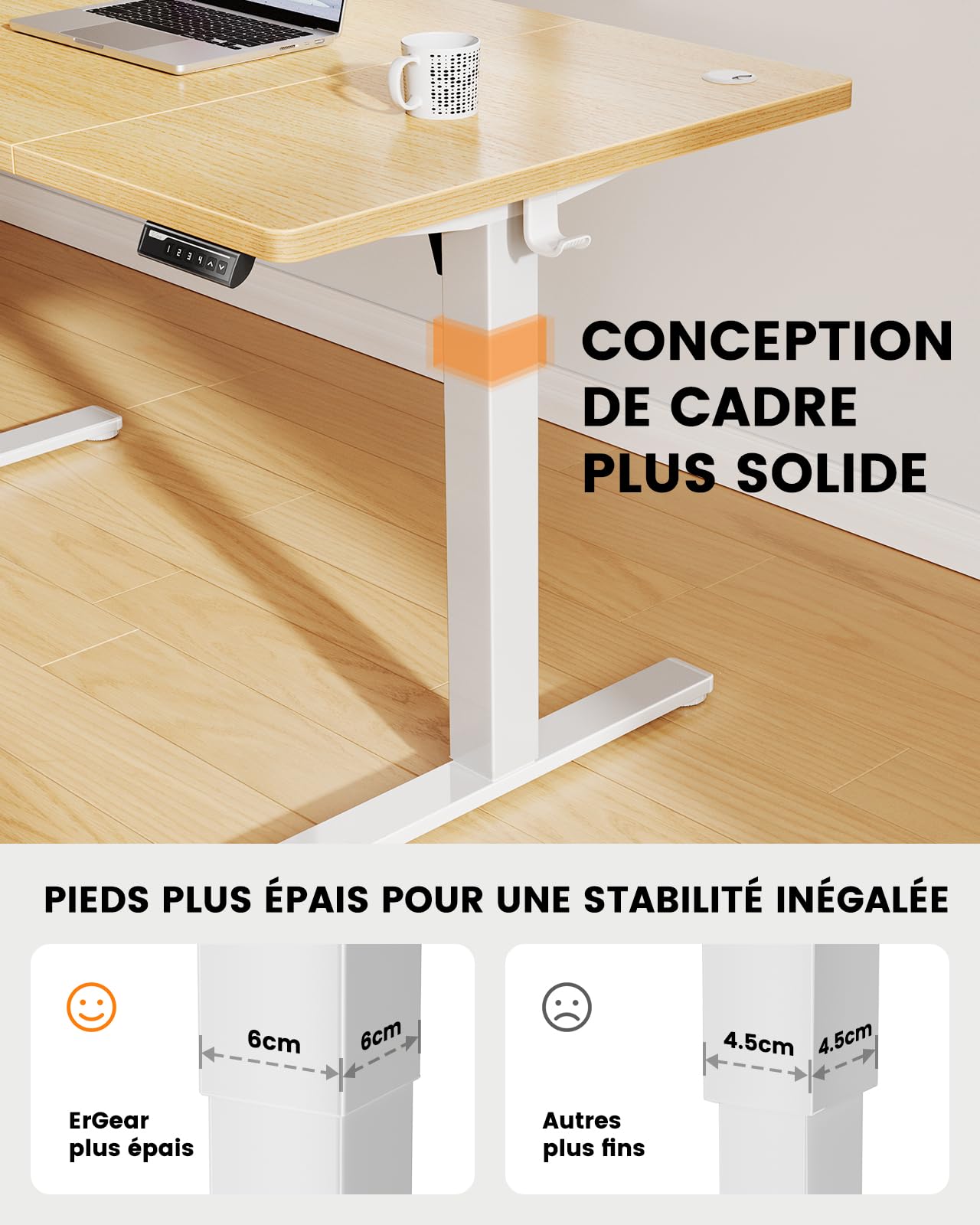 ErGear Electric Standing Desks bureau assis debout 160x80 naturel 100 kg
