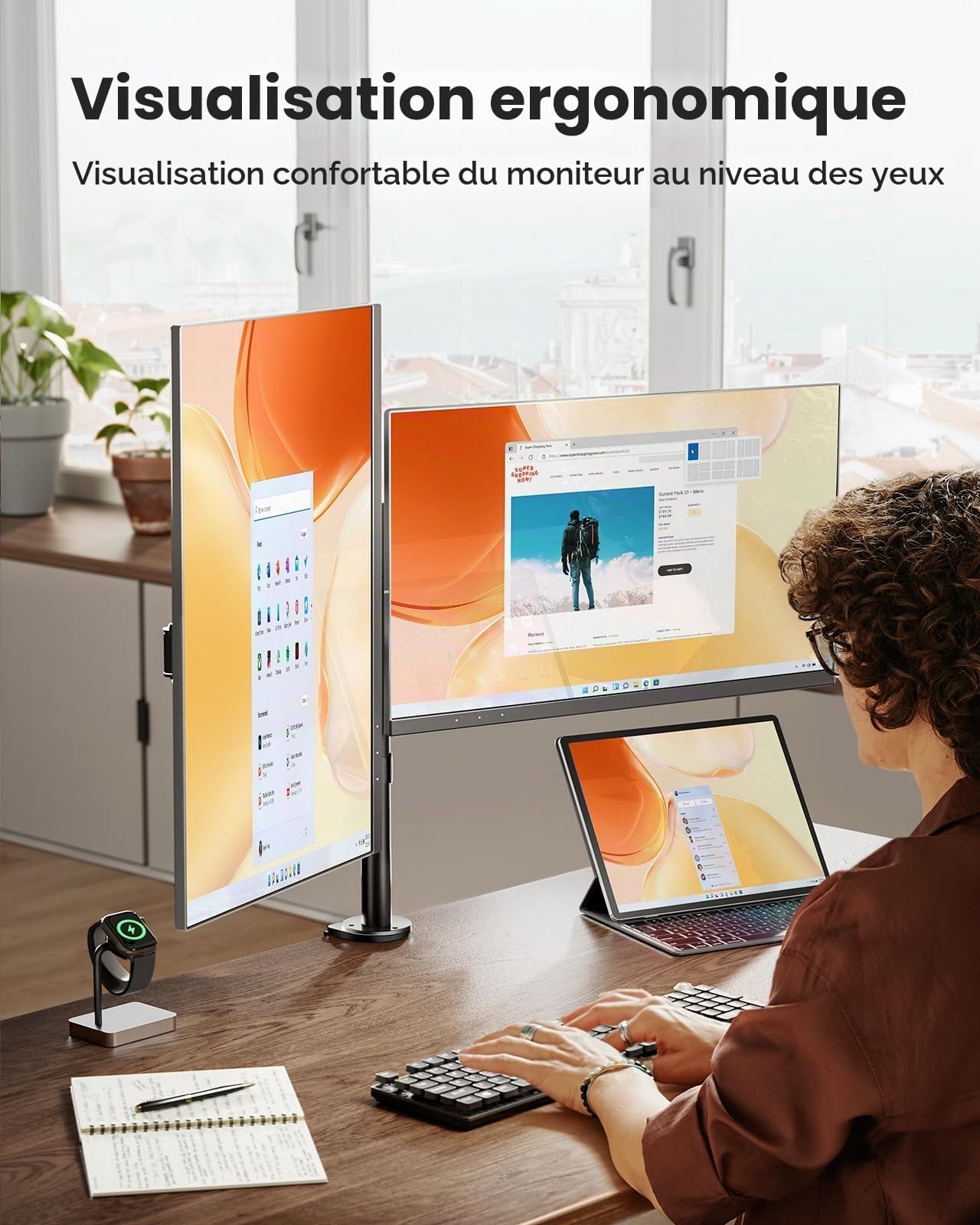 ErGear Monitor Mounts support écran PC noir 2x32 pouces