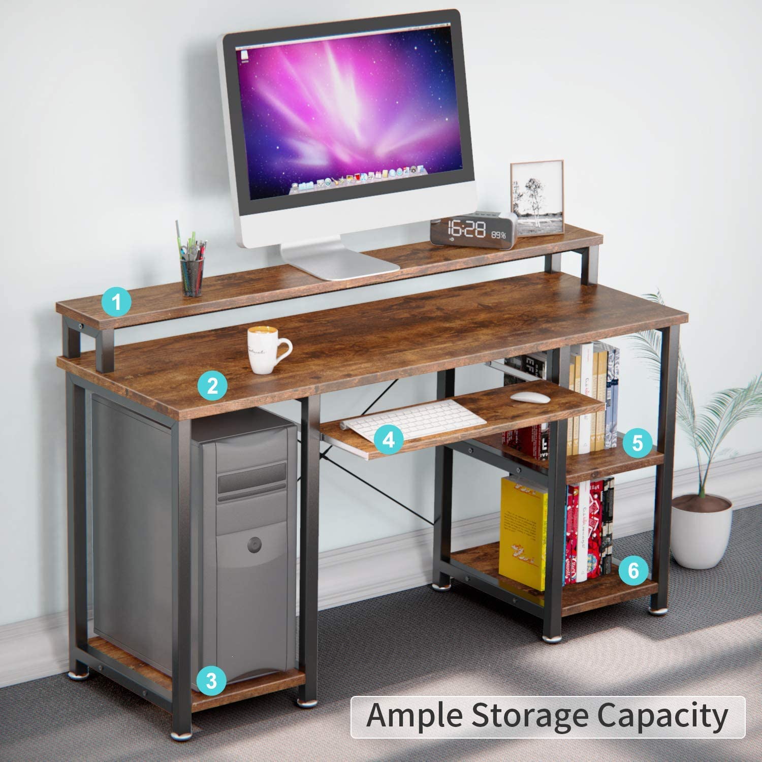 Noblewell Computer Desk bureau 47 pouces marron tiroir clavier