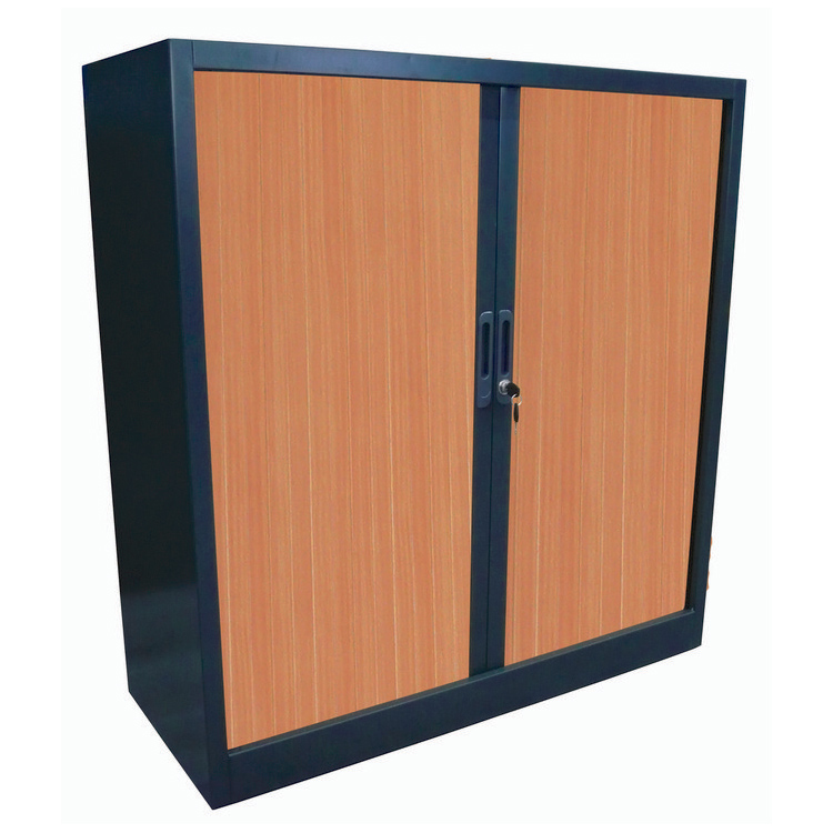 MOBIKA Bureau Armoire basse à rideaux PVC finition bois