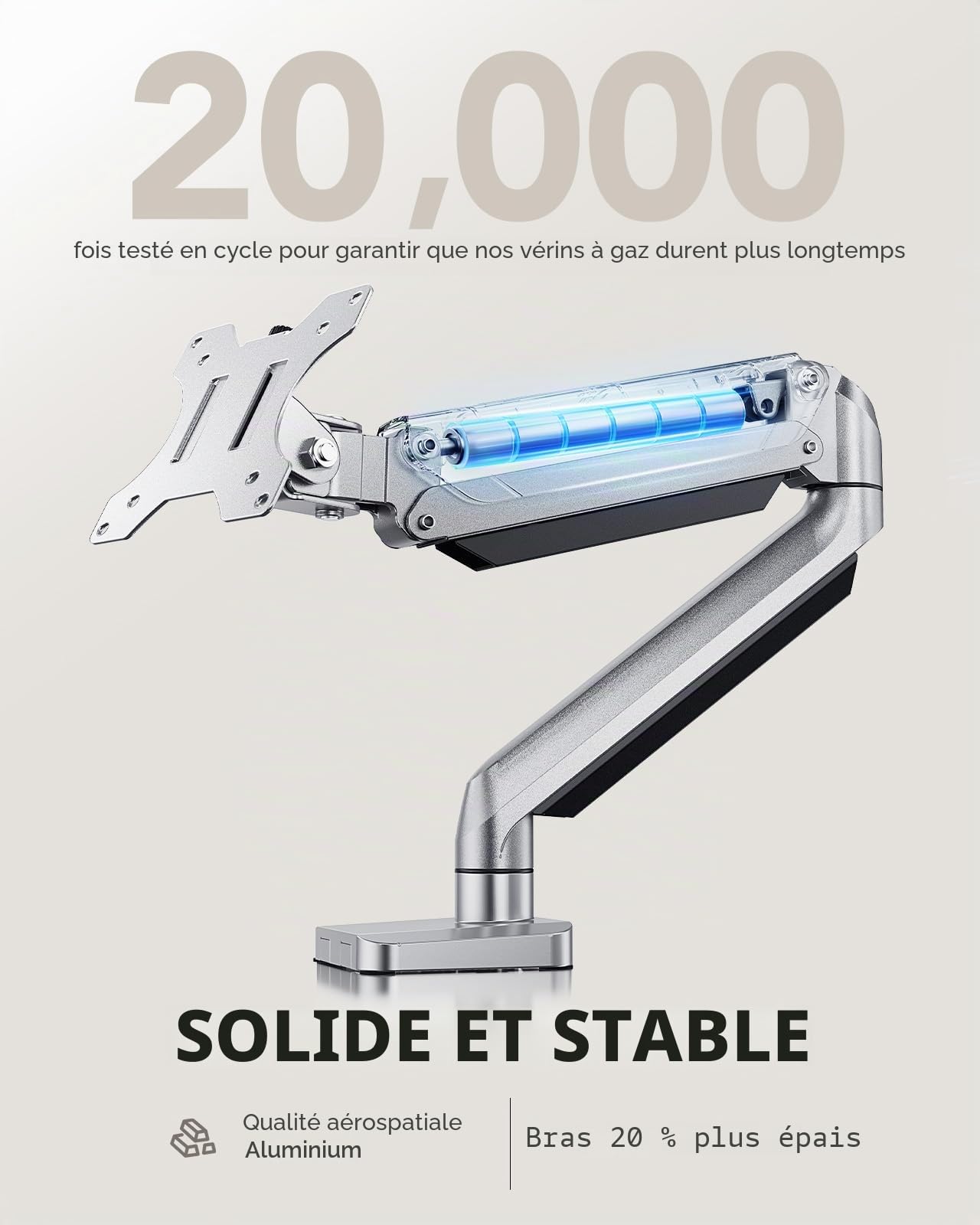ErGear bras support écran PC 13-32" argent réglable gaz