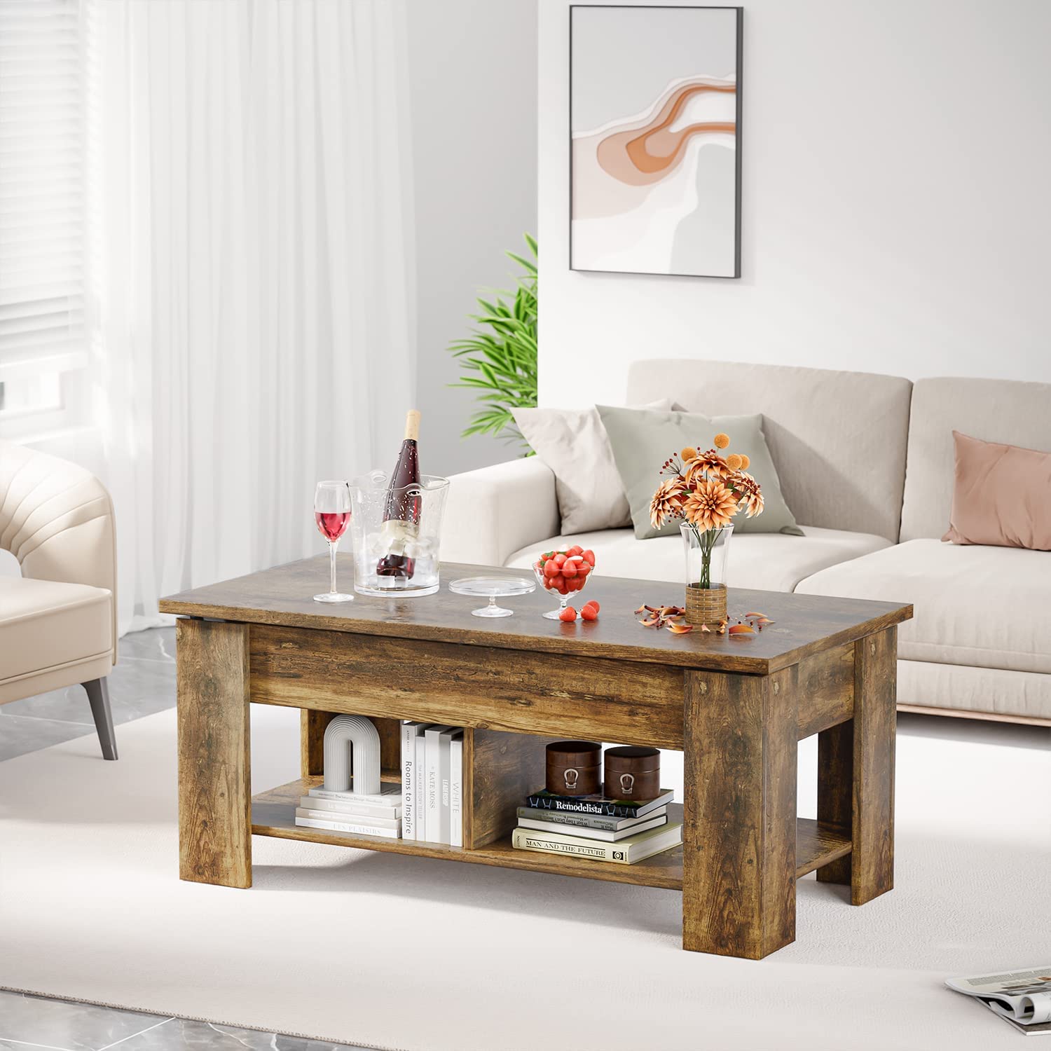 Noblewell COFFEE TABLE table basse marron plateau relevable