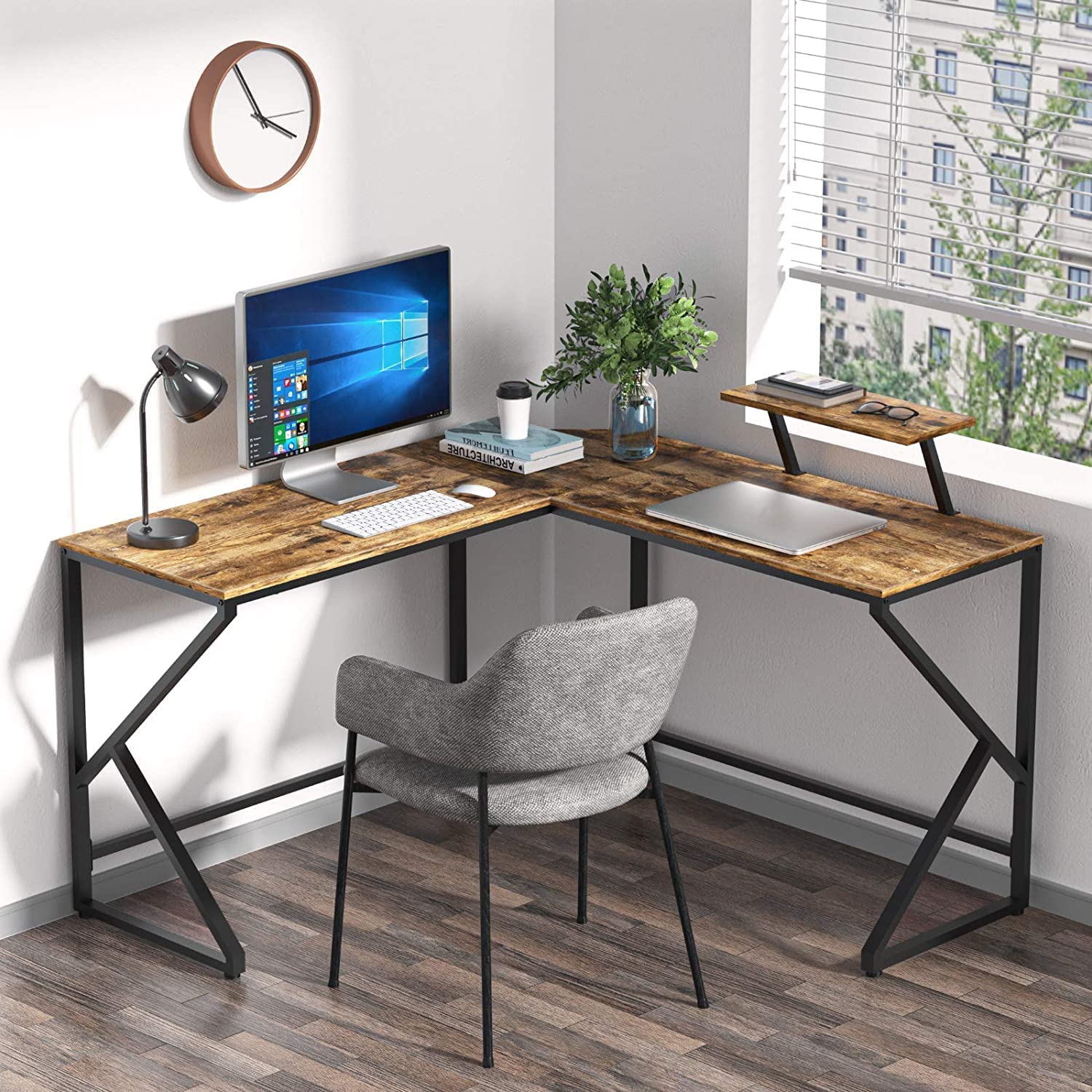 Noblewell Computer Desk bureau angle en L 51 pouces support écran