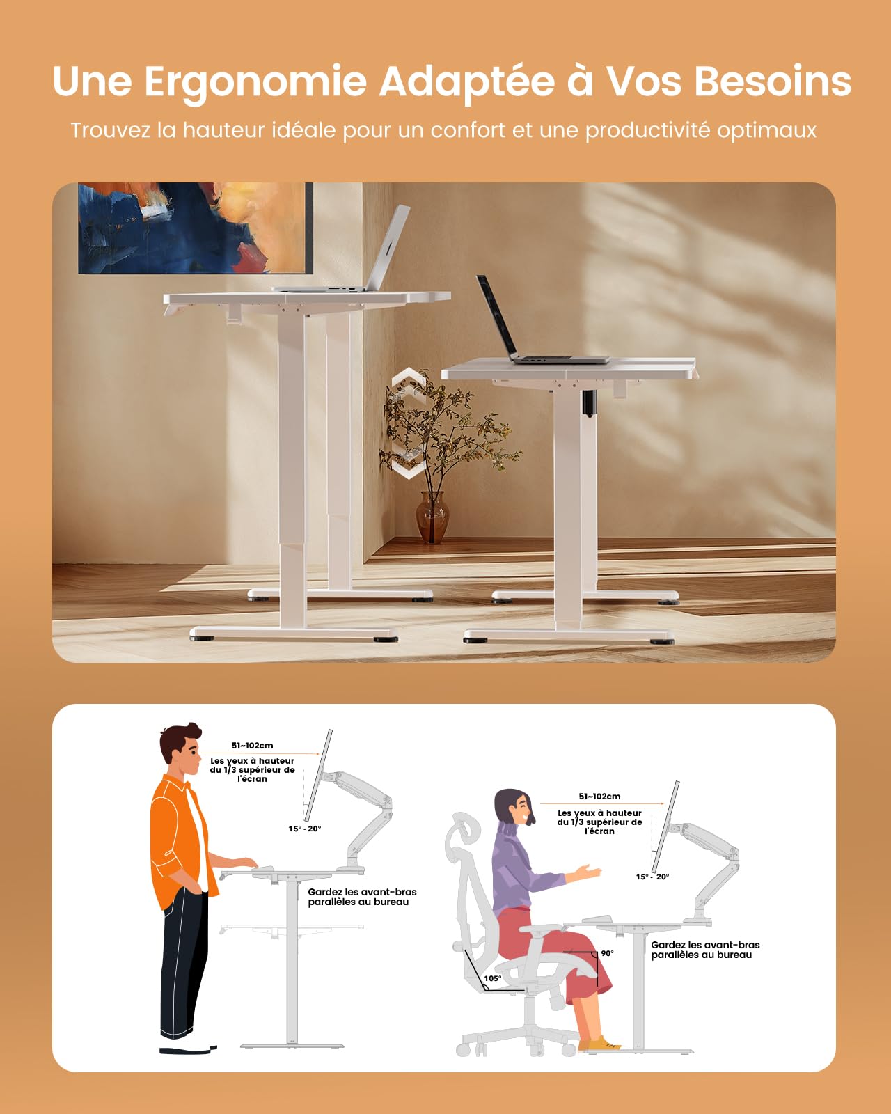 ErGear Electric Standing Desks 100x60 bureau assis-debout blanc 80 kg
