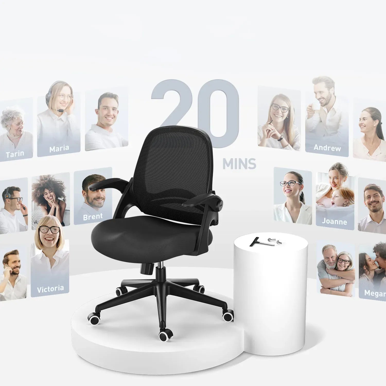 Hbada J1 Chaise de bureau noir accoudoirs relevables