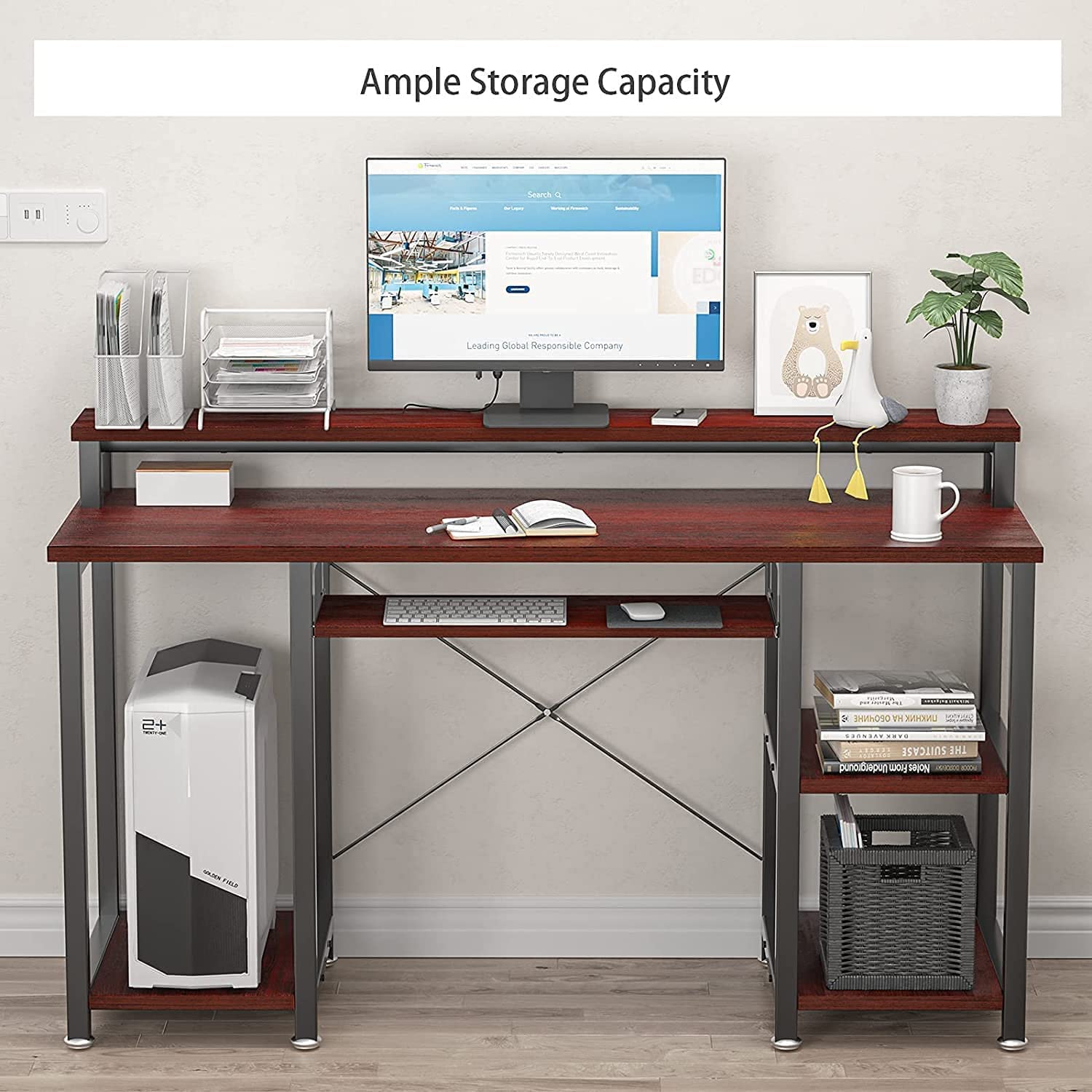 Noblewell Computer Desk bureau 47 pouces cerise tiroir clavier