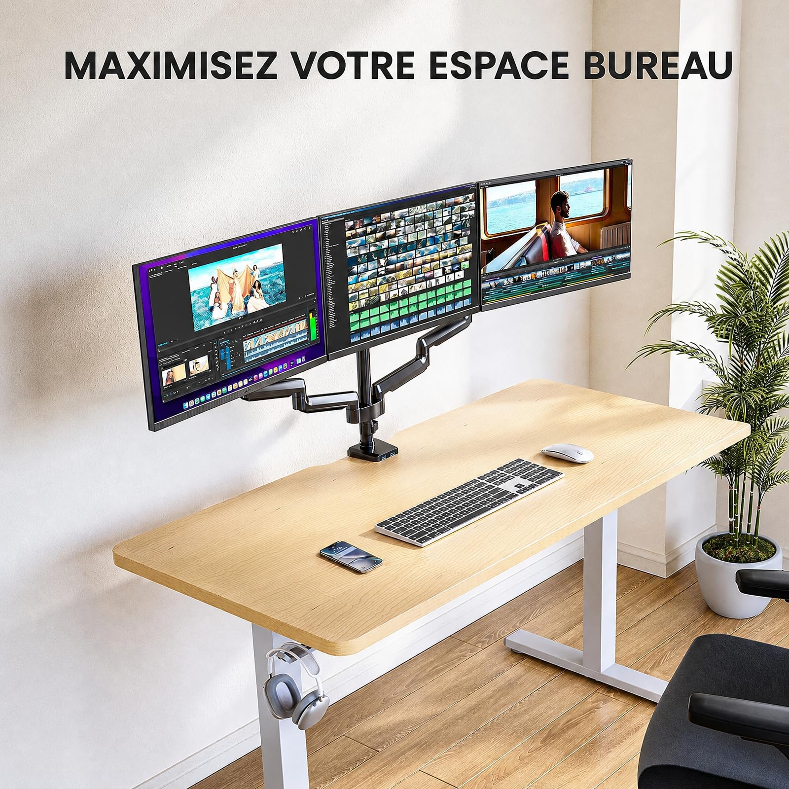 ErGear Monitor Mounts support 3 écrans 13-27" USB VESA