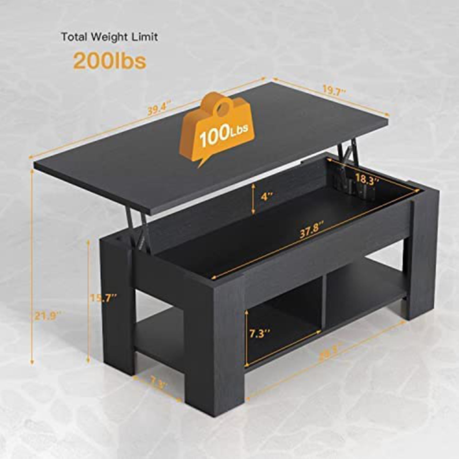 Noblewell Coffee Table table basse noire plateau relevable