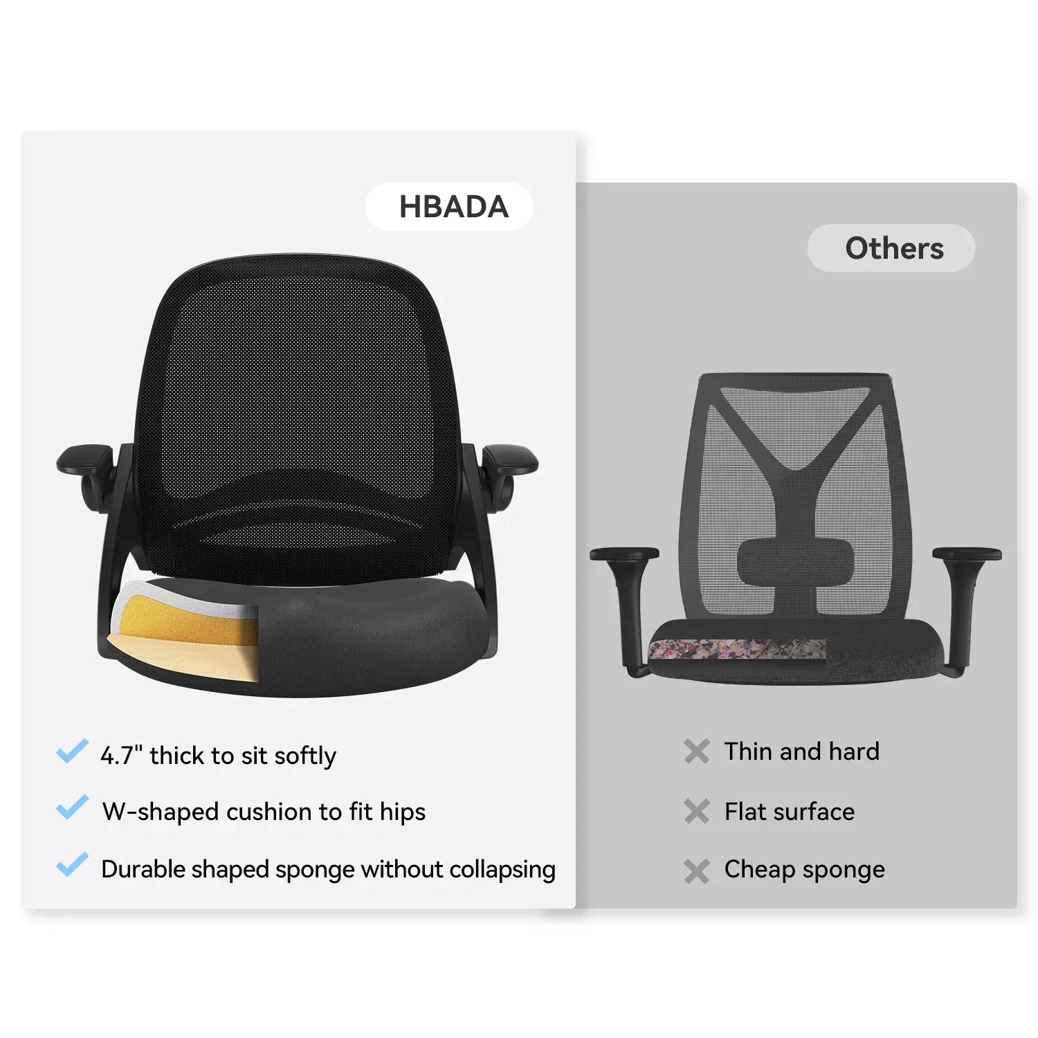 Hbada J1 Chaise de bureau noir accoudoirs relevables