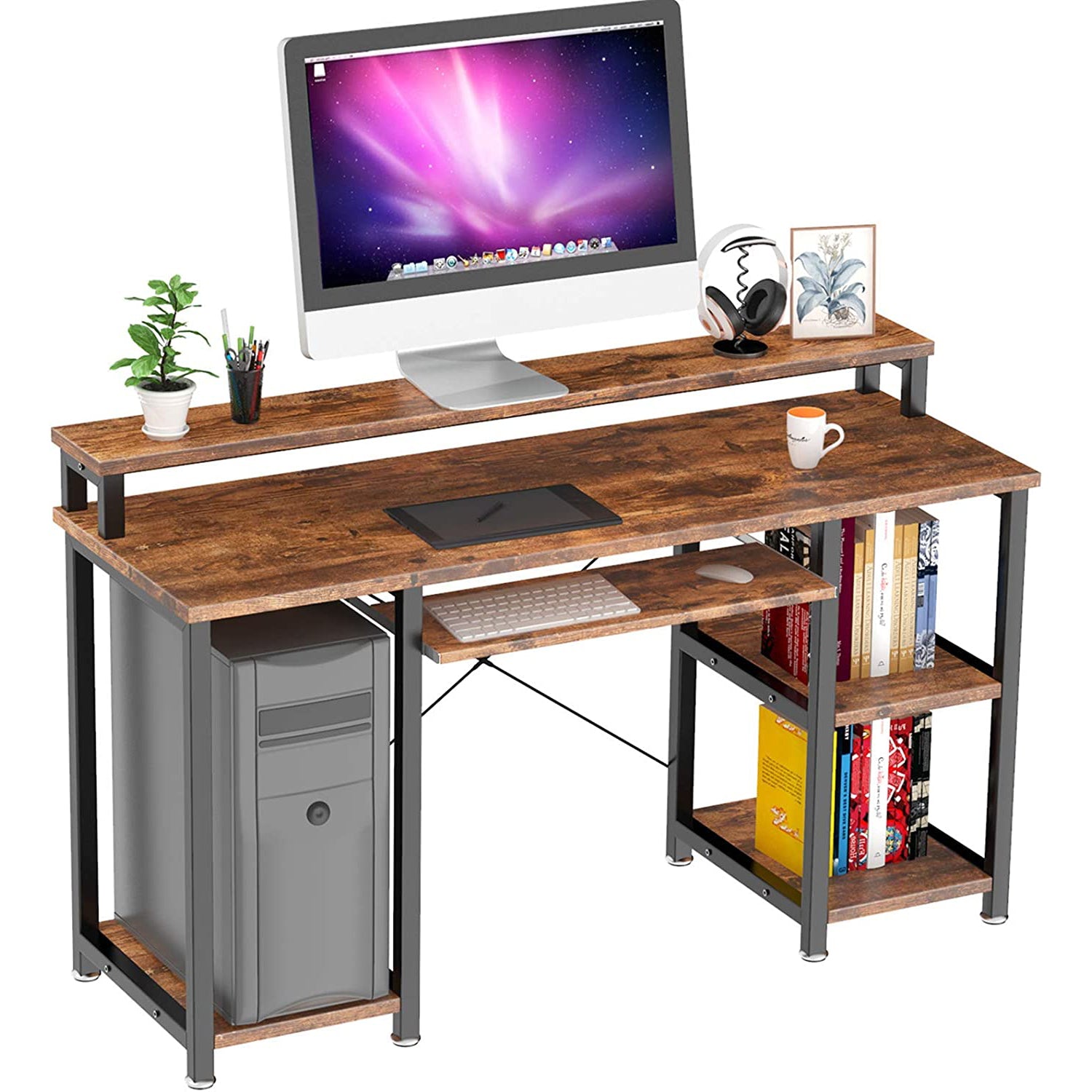 Noblewell Computer Desk bureau 47 pouces marron tiroir clavier