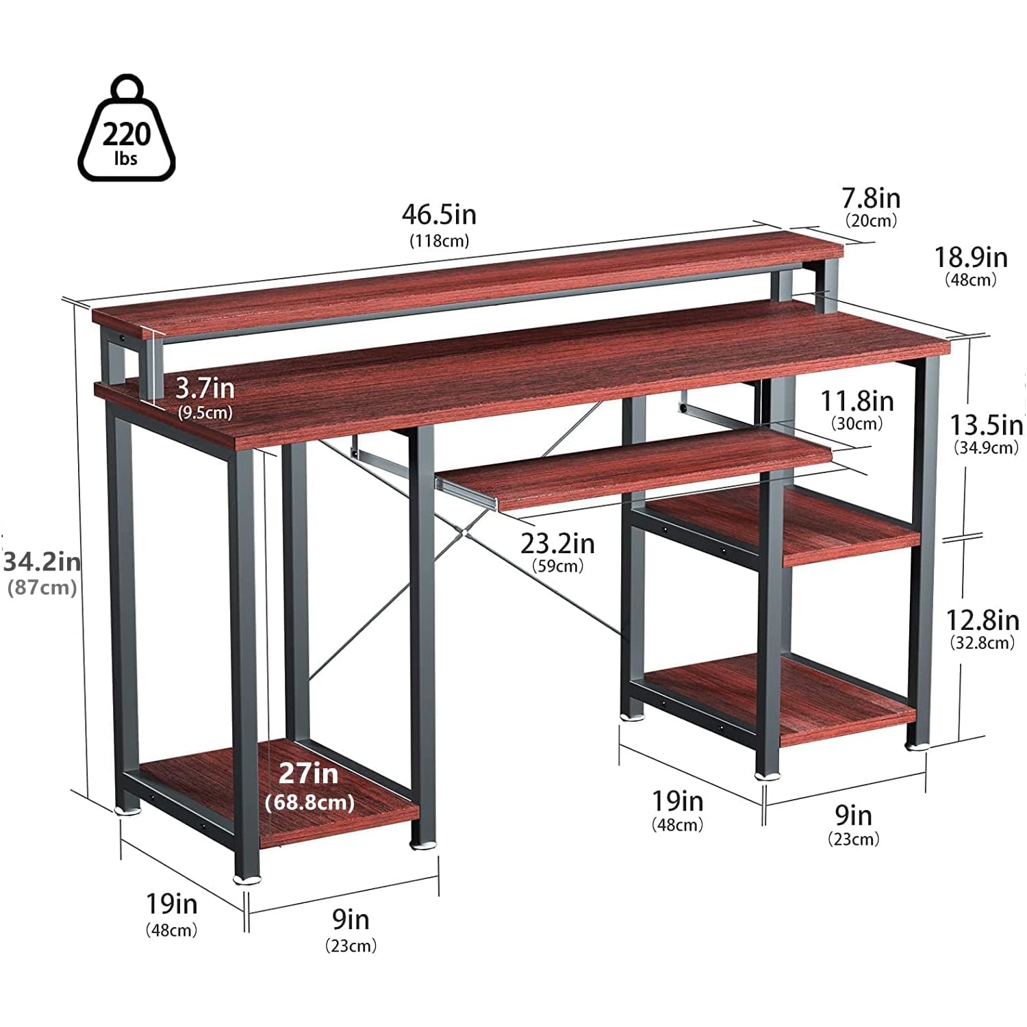 Noblewell Computer Desk bureau 47 pouces cerise tiroir clavier