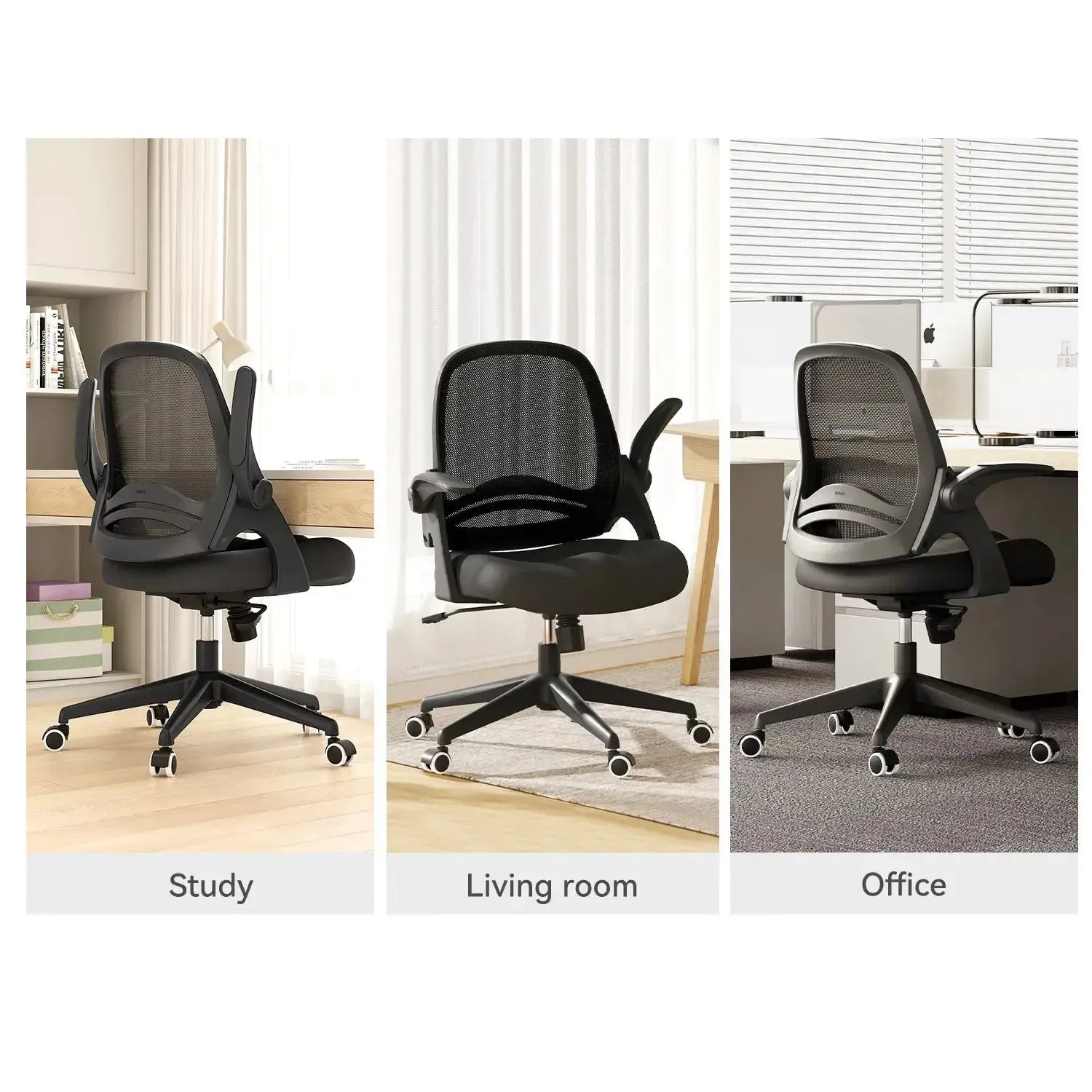 Hbada J1 Chaise de bureau noir accoudoirs relevables