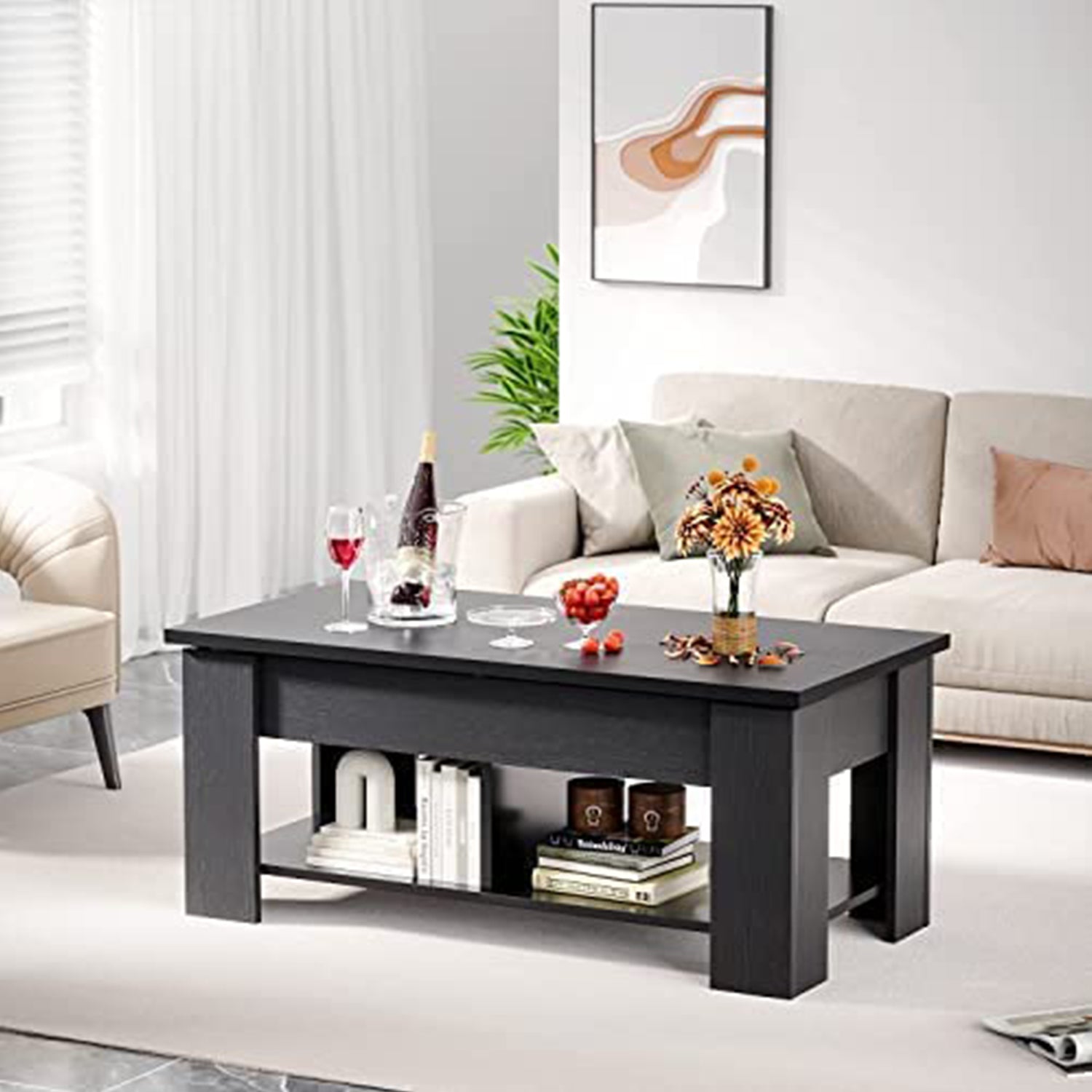 Noblewell Coffee Table table basse noire plateau relevable