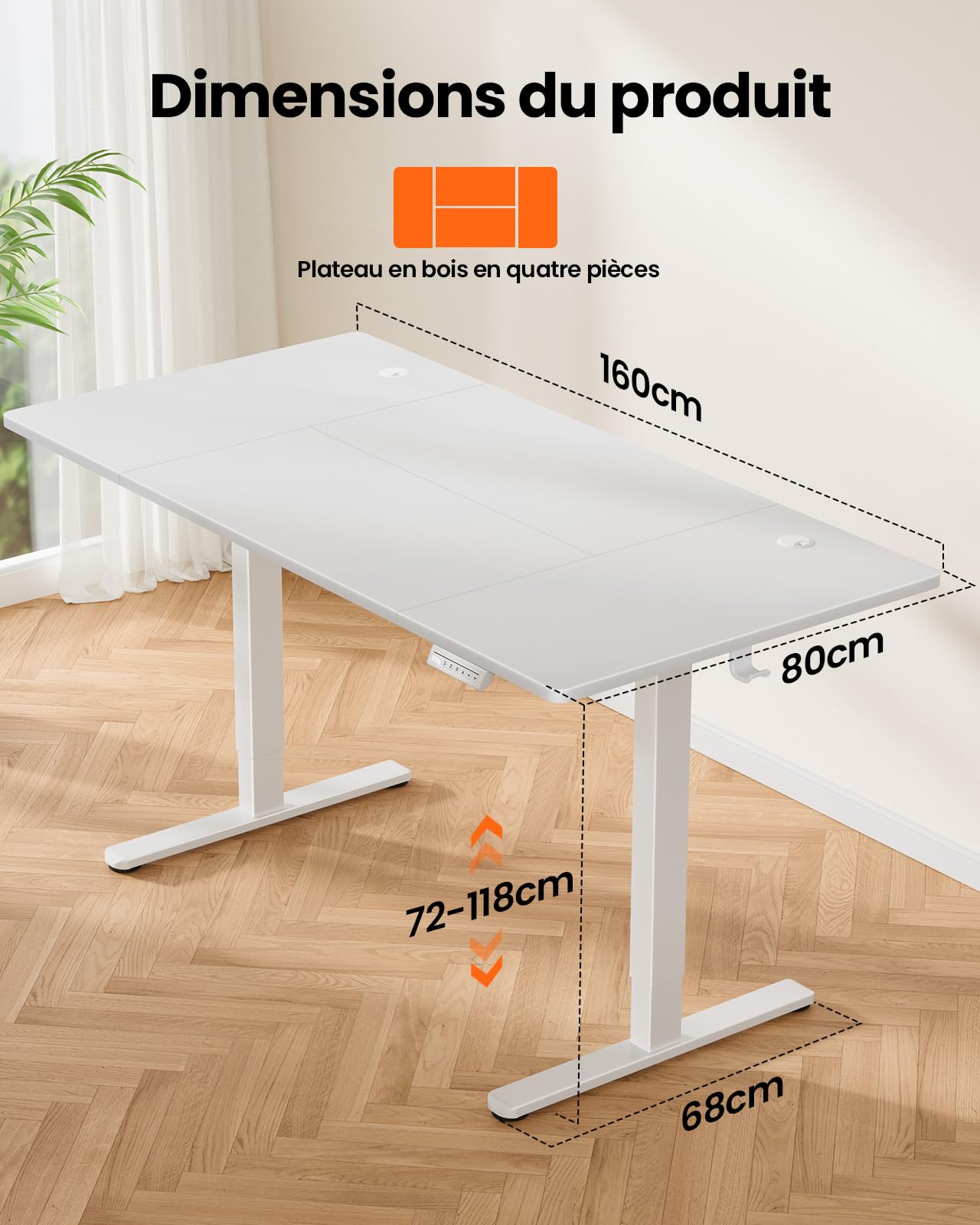 ErGear Electric Standing Desks bureau debout blanc 160x80 réglable