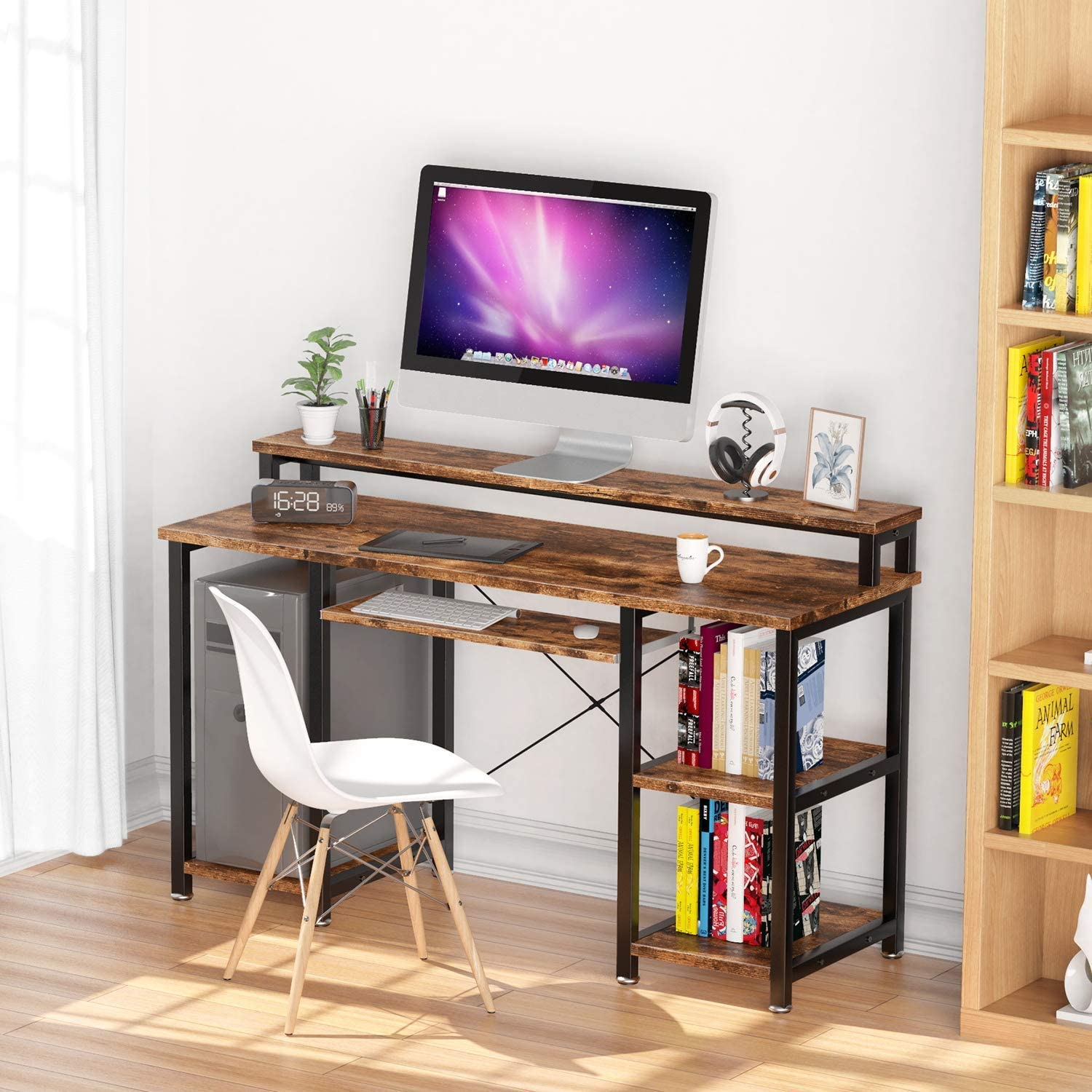 Noblewell Computer Desk bureau 47 pouces marron tiroir clavier