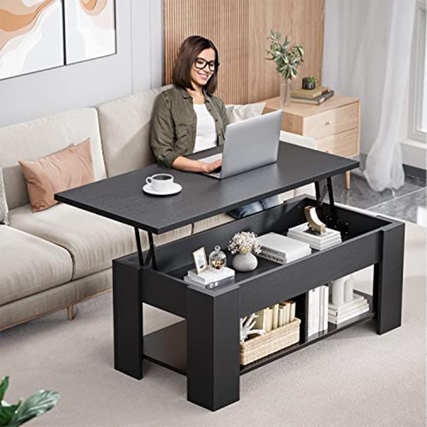 Noblewell Coffee Table table basse noire plateau relevable