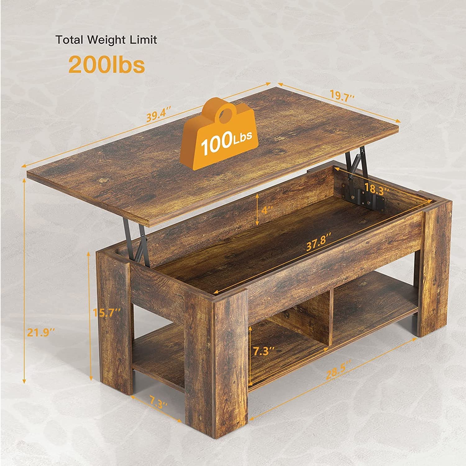 Noblewell COFFEE TABLE table basse marron plateau relevable