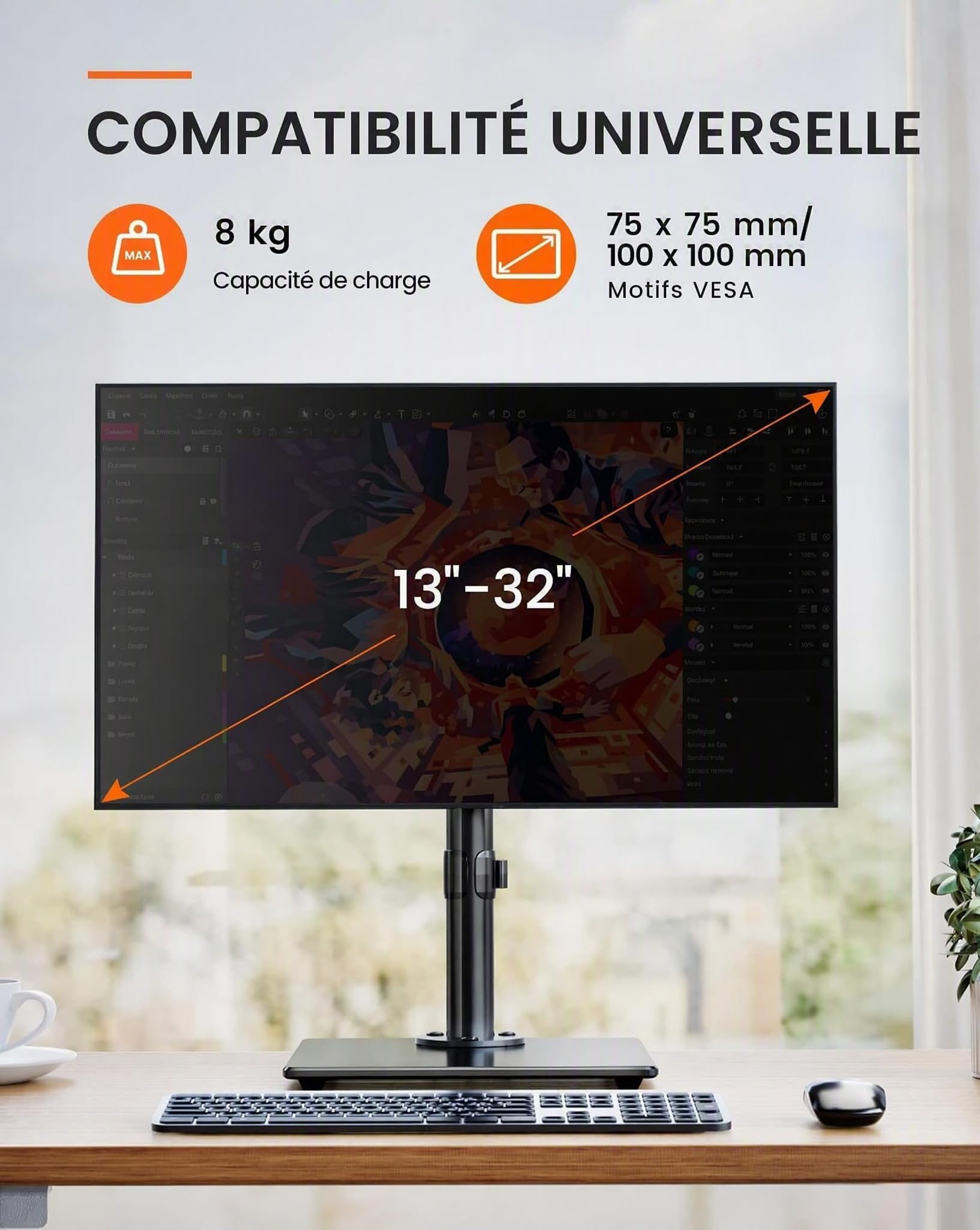 ErGear Monitor Mounts support moniteur 32 pouces verre