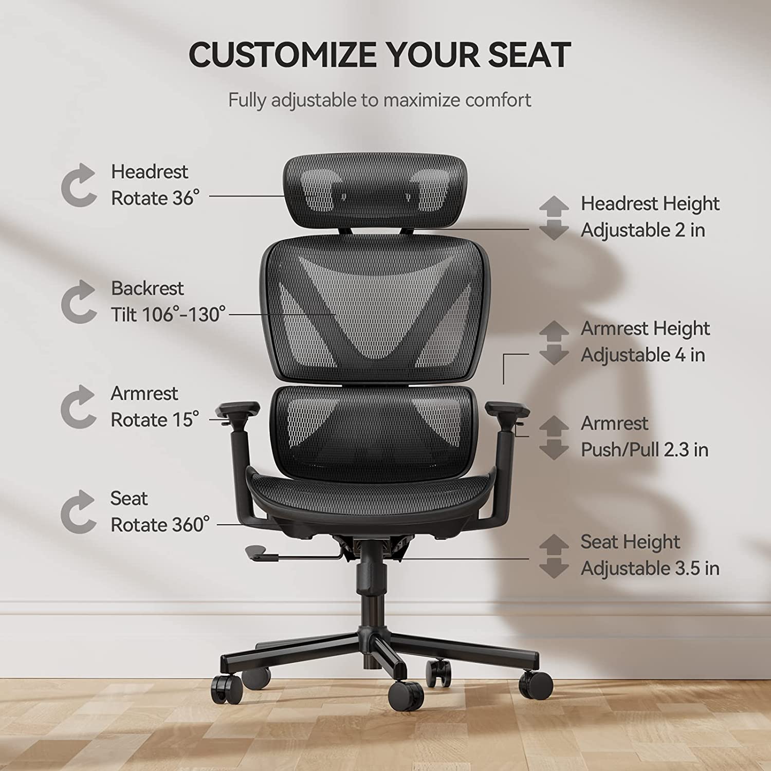 Noblewell Ergonomic Office Chair siège ergonomique mesh noir 130°