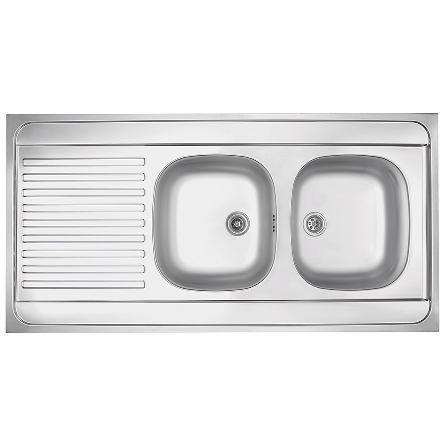 MOBIKA Réfectoire évier inox 120x60 2 cuves avec égouttoir