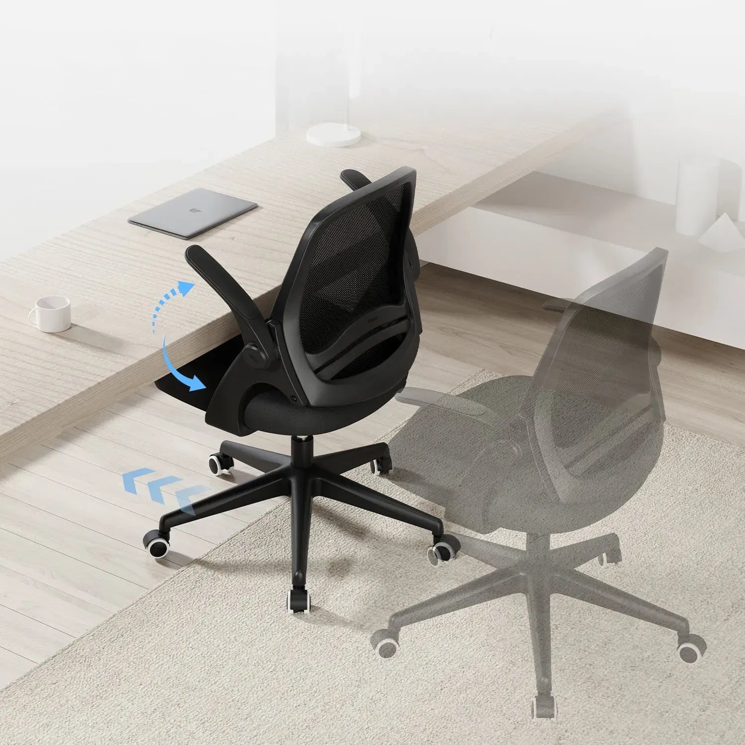 Hbada J1 Chaise de bureau noir accoudoirs relevables
