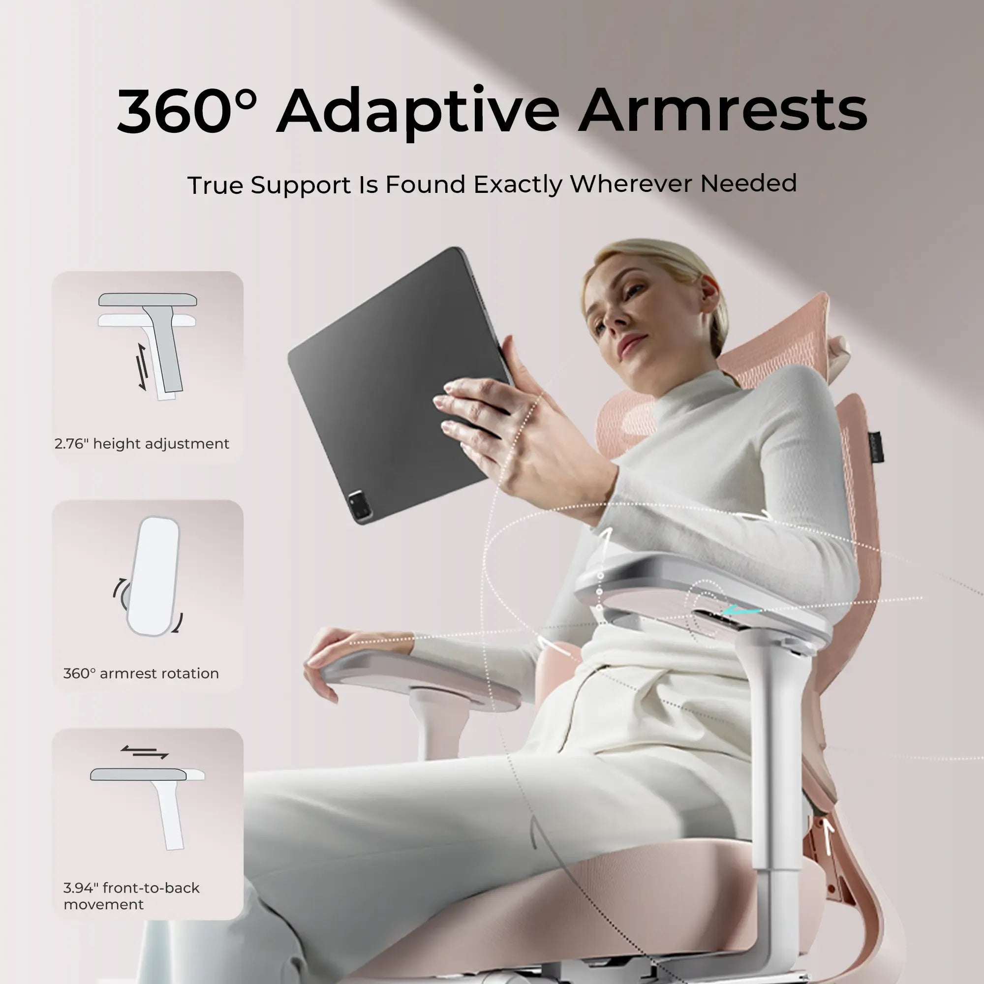 Hbada E3 Air Chaise de bureau rose assise confort