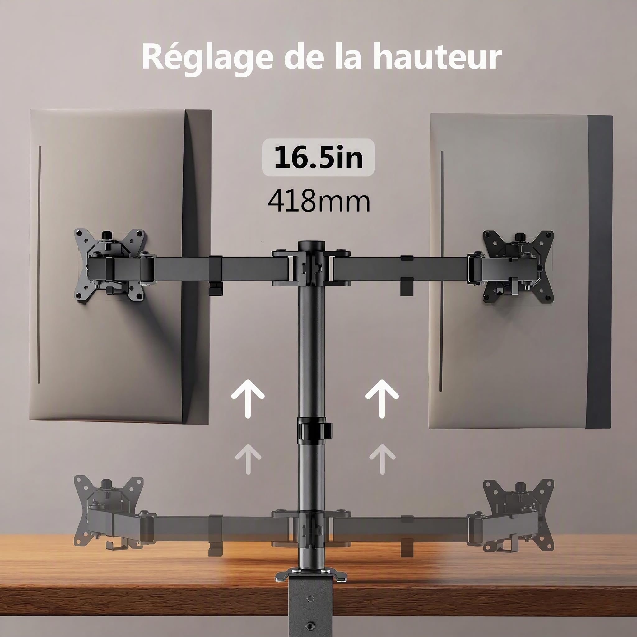 ErGear Monitor Mounts support écran PC noir 2x32 pouces