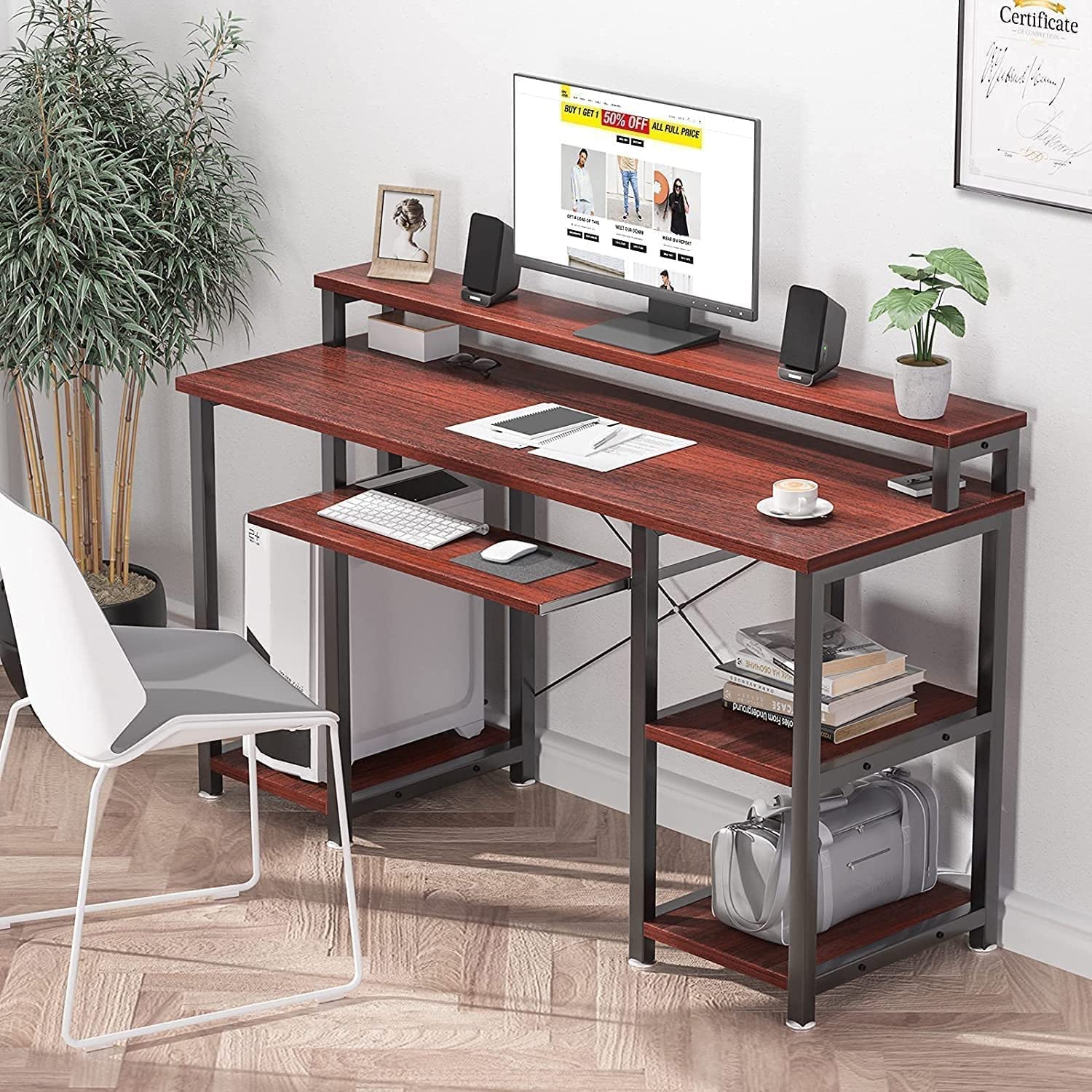 Noblewell Computer Desk bureau 47 pouces cerise tiroir clavier
