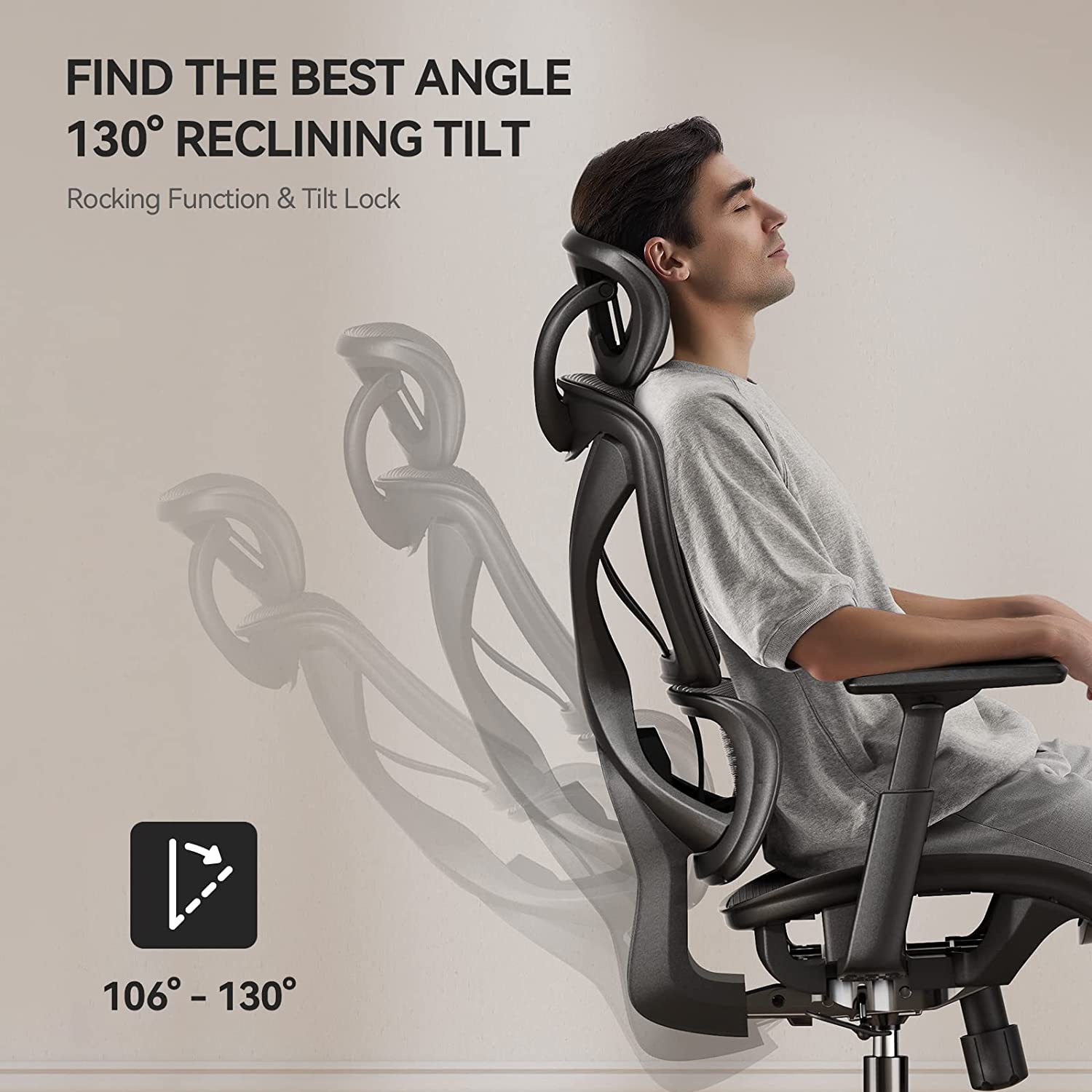 Noblewell Ergonomic Office Chair siège ergonomique mesh noir 130°