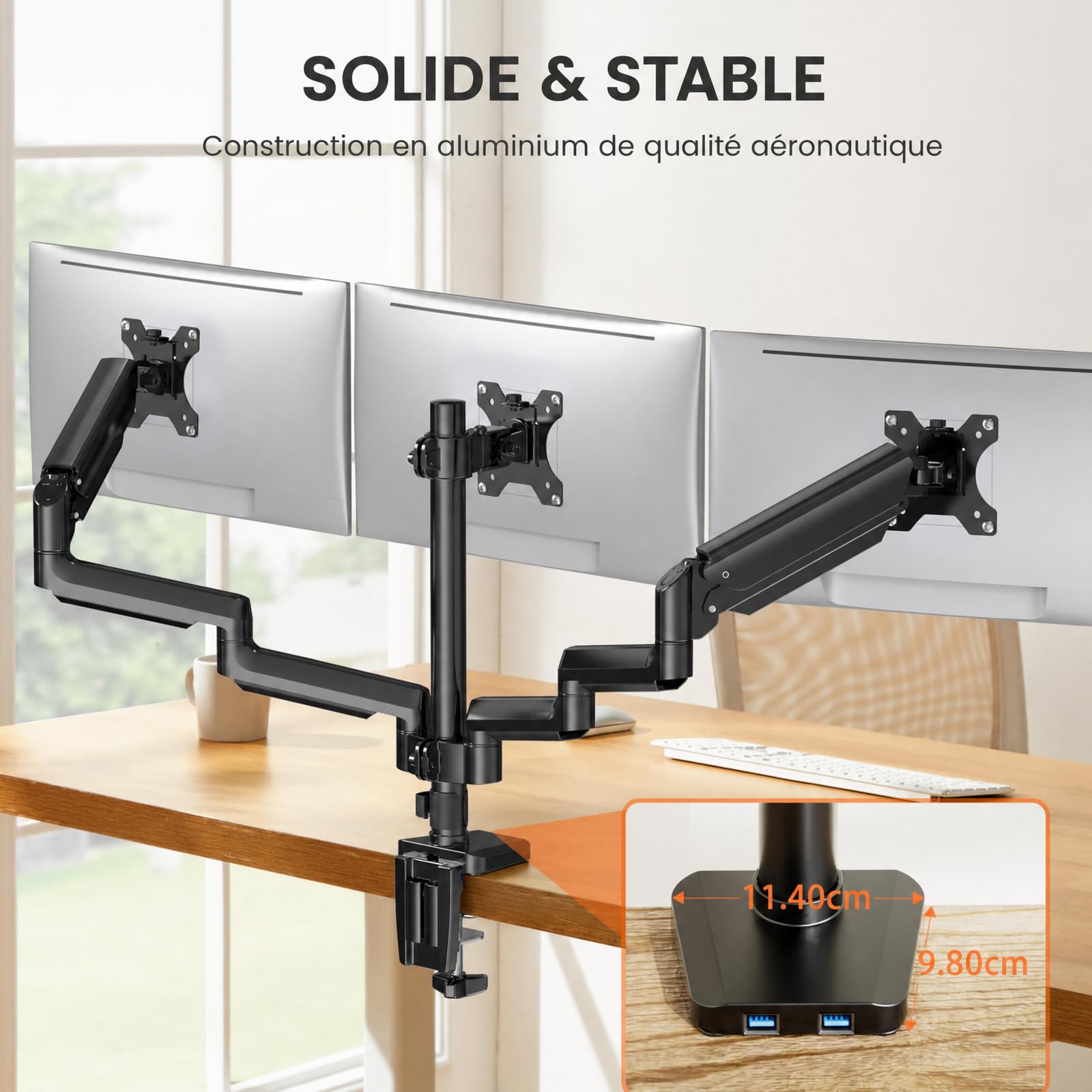 ErGear Monitor Mounts support 3 écrans 13-27" USB VESA